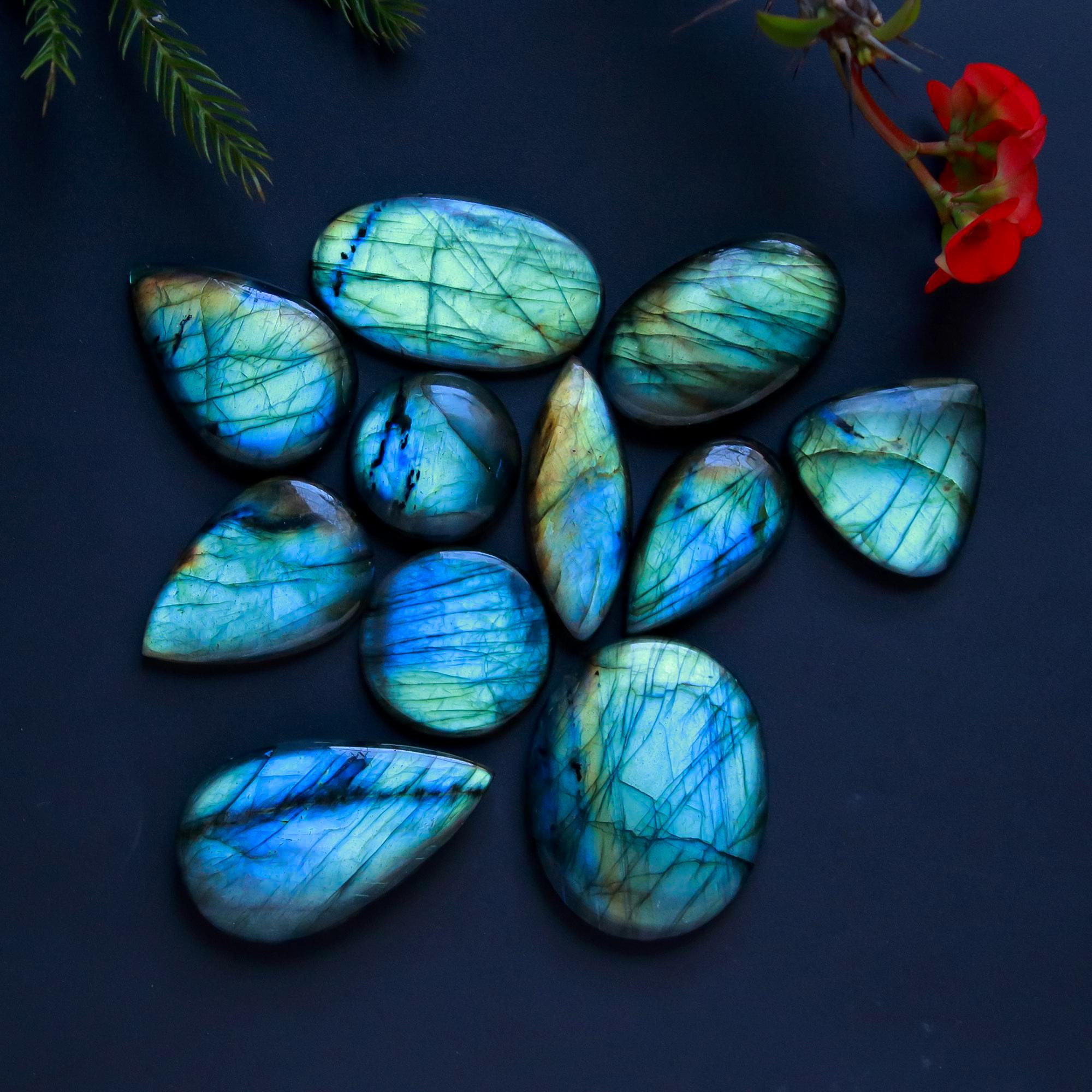 11 Pcs 341 Cts Natural Blue Labradorite Gemstone Cabochon Semi Precious Wholesale Lot Handmade Jewelry Making Supplies Pendant For Her 40x20 20x20mm13845