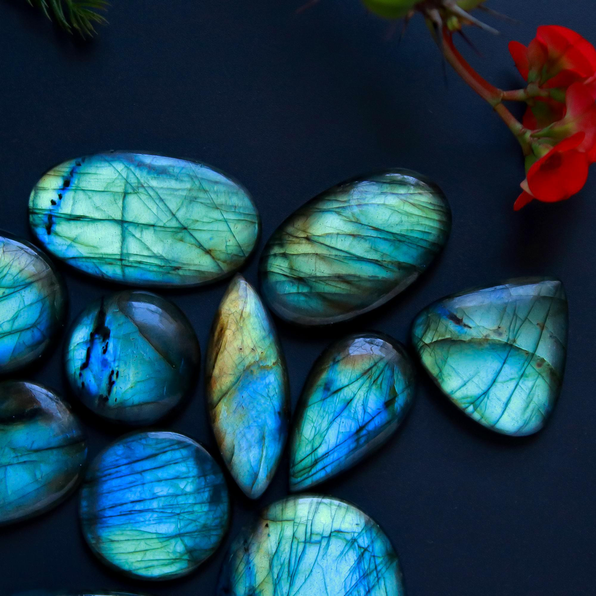 11 Pcs 341 Cts Natural Blue Labradorite Gemstone Cabochon Semi Precious Wholesale Lot Handmade Jewelry Making Supplies Pendant For Her 40x20 20x20mm13845