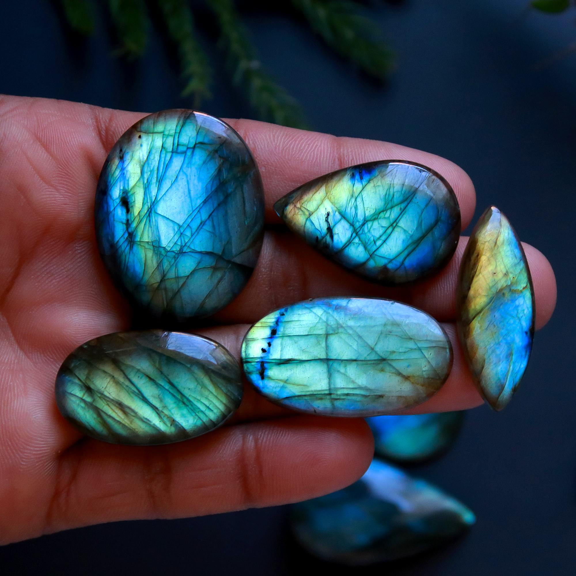 11 Pcs 341 Cts Natural Blue Labradorite Gemstone Cabochon Semi Precious Wholesale Lot Handmade Jewelry Making Supplies Pendant For Her 40x20 20x20mm13845