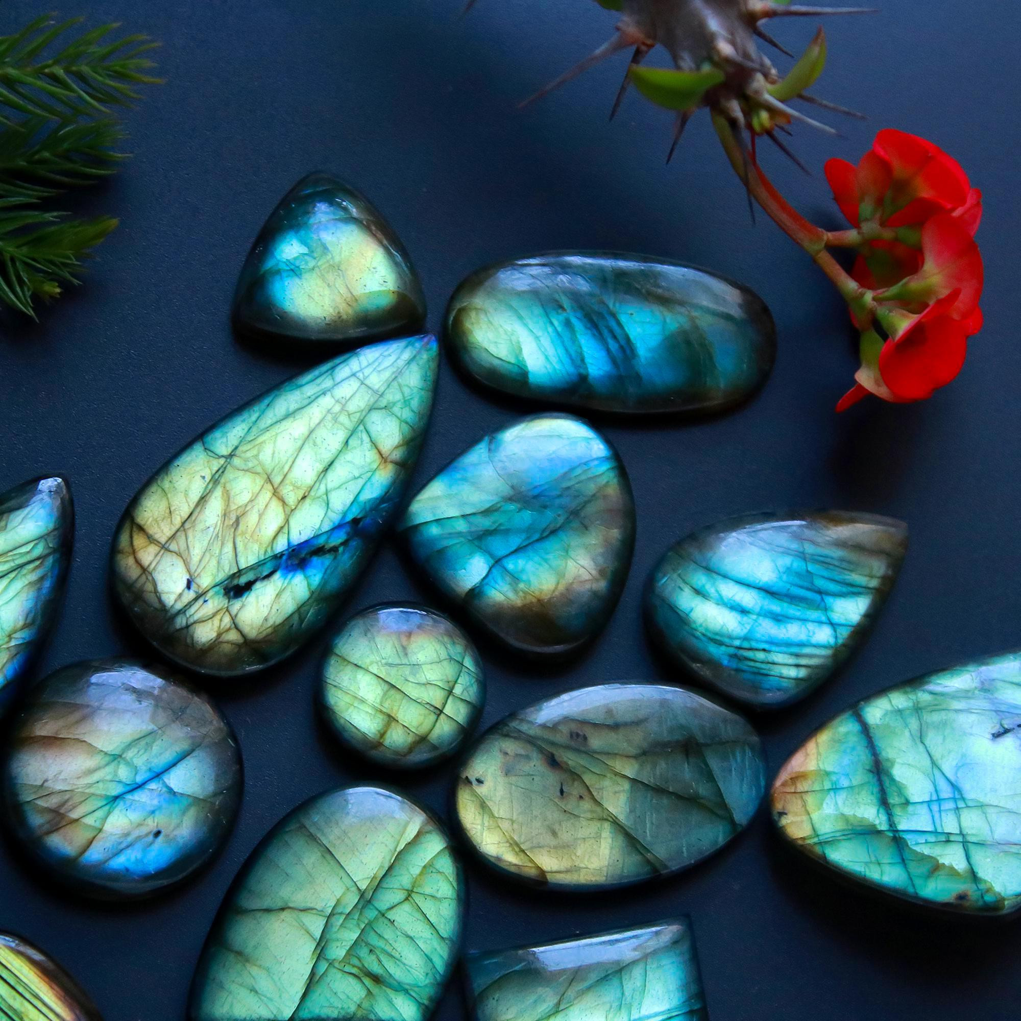 14 Pcs 402 Cts Natural Blue Labradorite Gemstone Cabochon Semi Precious Wholesale Lot Handmade Jewelry Making Supplies Pendant For Her 40x21 15x15mm13846