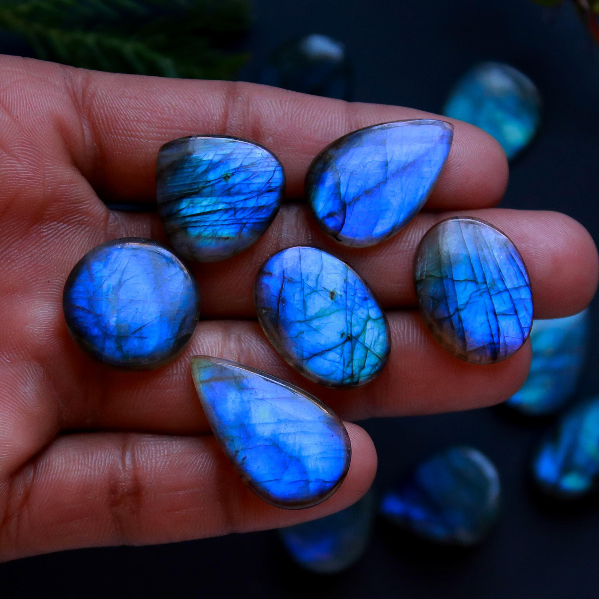 14 Pcs 205 Cts Natural Blue Labradorite Gemstone Cabochon Semi Precious Wholesale Lot Handmade Jewelry Making Supplies Pendant For Her 29x14 20x15mm13847