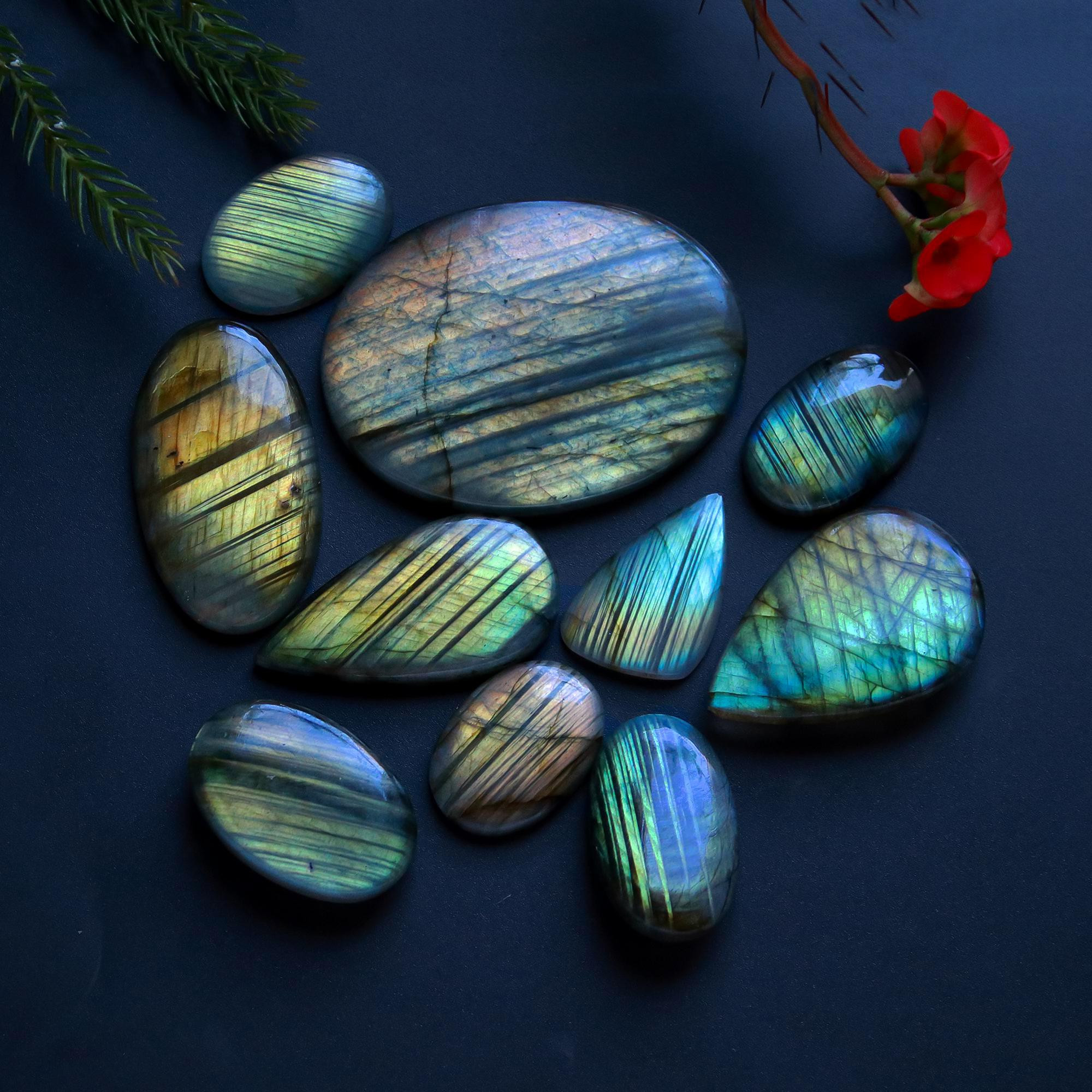 10 Pcs 326 Cts Natural Blue Labradorite Gemstone Cabochon Semi Precious Wholesale Lot Handmade Jewelry Making Supplies Pendant For Her 50x37 25x15mm13849