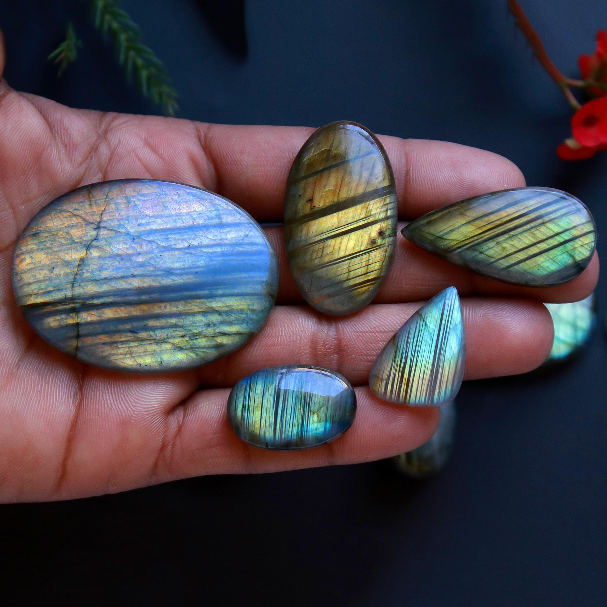 10 Pcs 326 Cts Natural Blue Labradorite Gemstone Cabochon Semi Precious Wholesale Lot Handmade Jewelry Making Supplies Pendant For Her 50x37 25x15mm13849