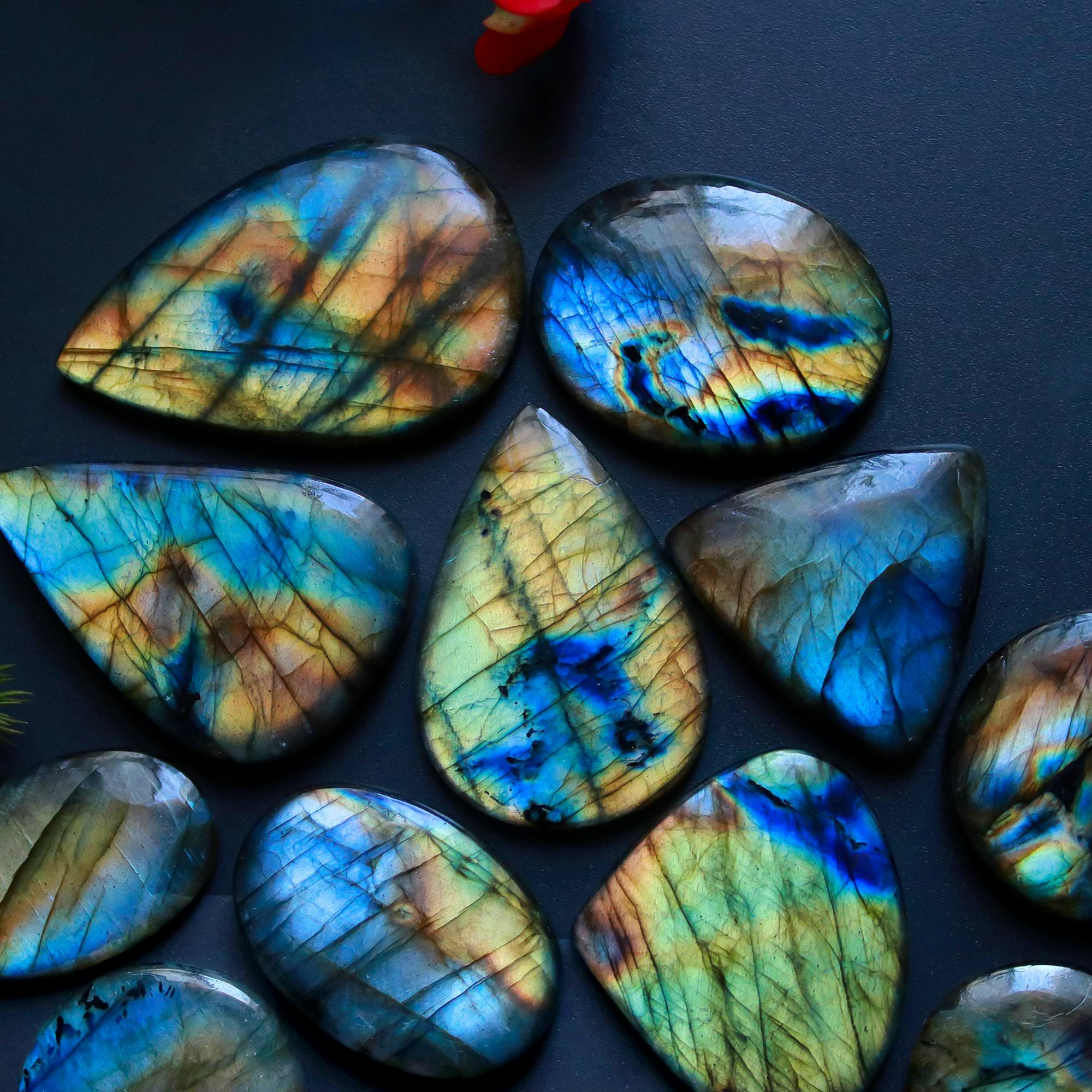 13 Pcs 347 Cts Natural Blue Labradorite Gemstone Cabochon Semi Precious Wholesale Lot Handmade Jewelry Making Supplies Pendant For Her 40x24 25x30mm13850