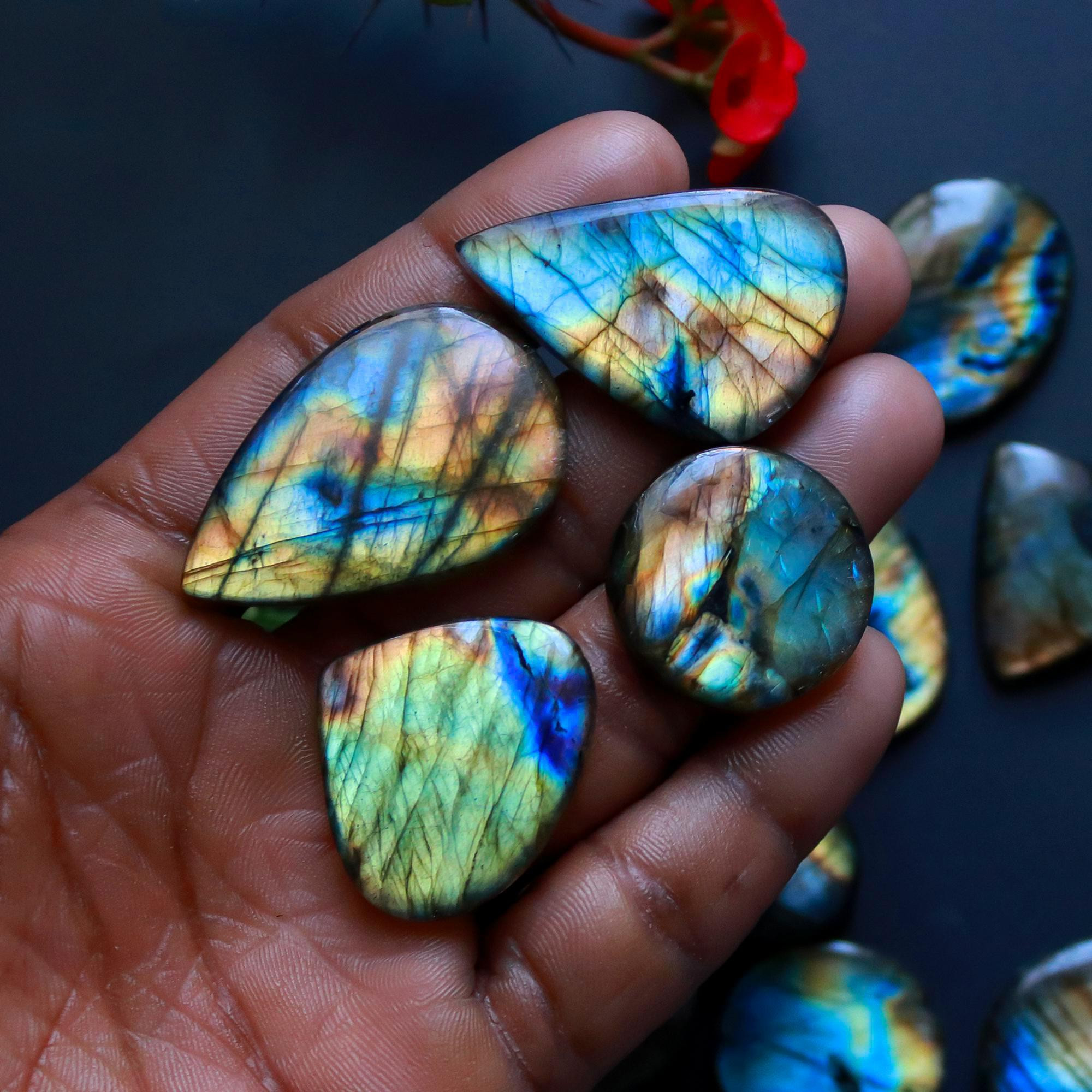 13 Pcs 347 Cts Natural Blue Labradorite Gemstone Cabochon Semi Precious Wholesale Lot Handmade Jewelry Making Supplies Pendant For Her 40x24 25x30mm13850
