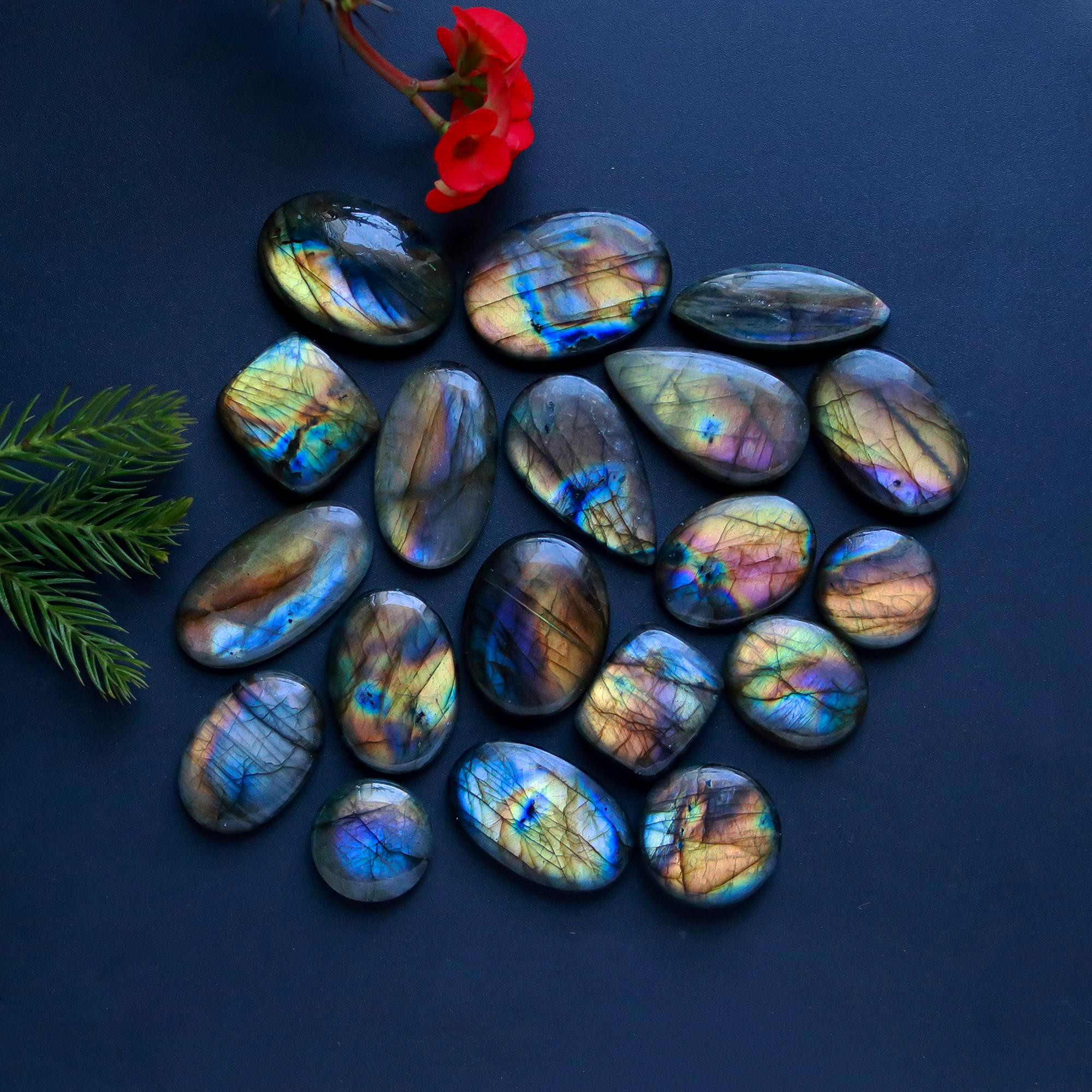 19 Pcs 368 Cts Natural Blue Labradorite Gemstone Cabochon Semi Precious Wholesale Lot Handmade Jewelry Making Supplies Pendant For Her 29x18 15x15mm13851