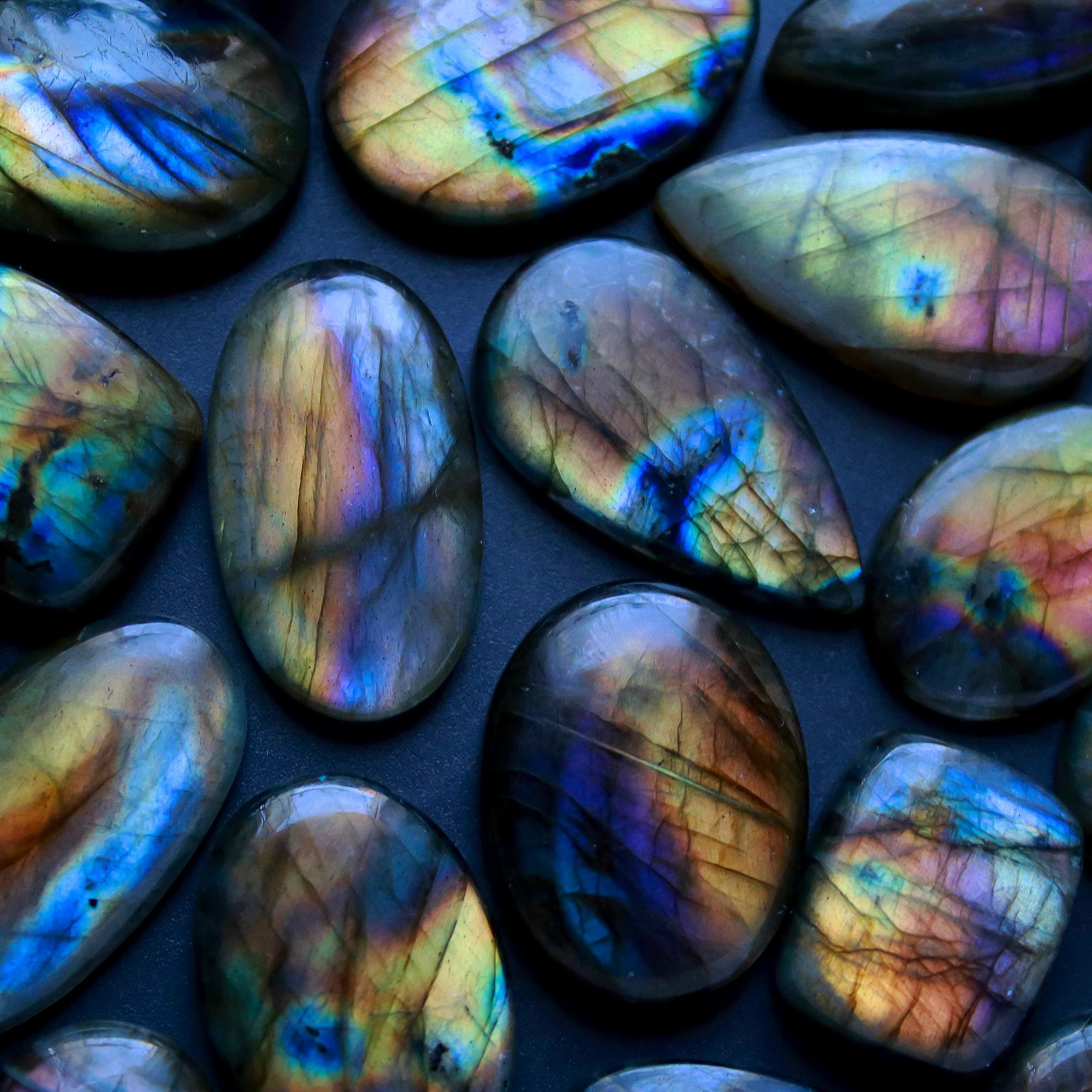19 Pcs 368 Cts Natural Blue Labradorite Gemstone Cabochon Semi Precious Wholesale Lot Handmade Jewelry Making Supplies Pendant For Her 29x18 15x15mm13851