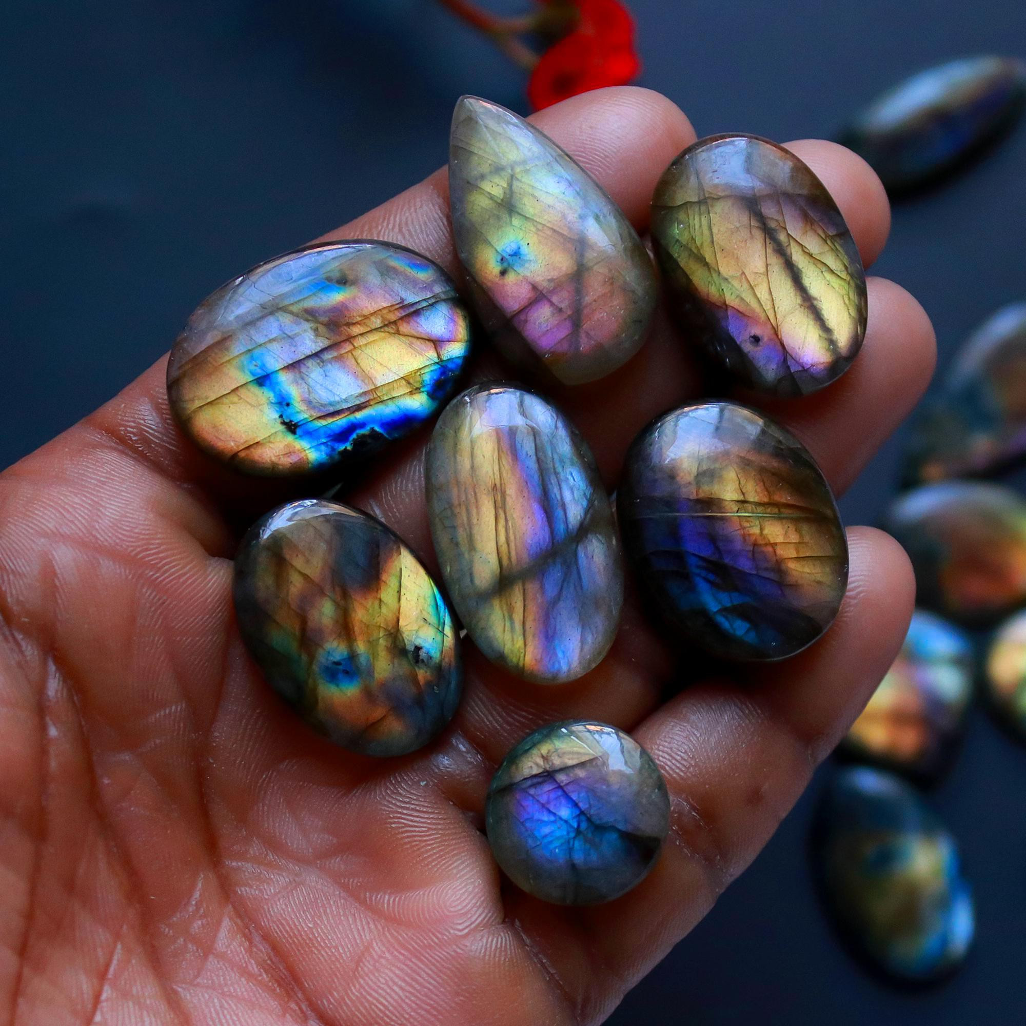 19 Pcs 368 Cts Natural Blue Labradorite Gemstone Cabochon Semi Precious Wholesale Lot Handmade Jewelry Making Supplies Pendant For Her 29x18 15x15mm13851