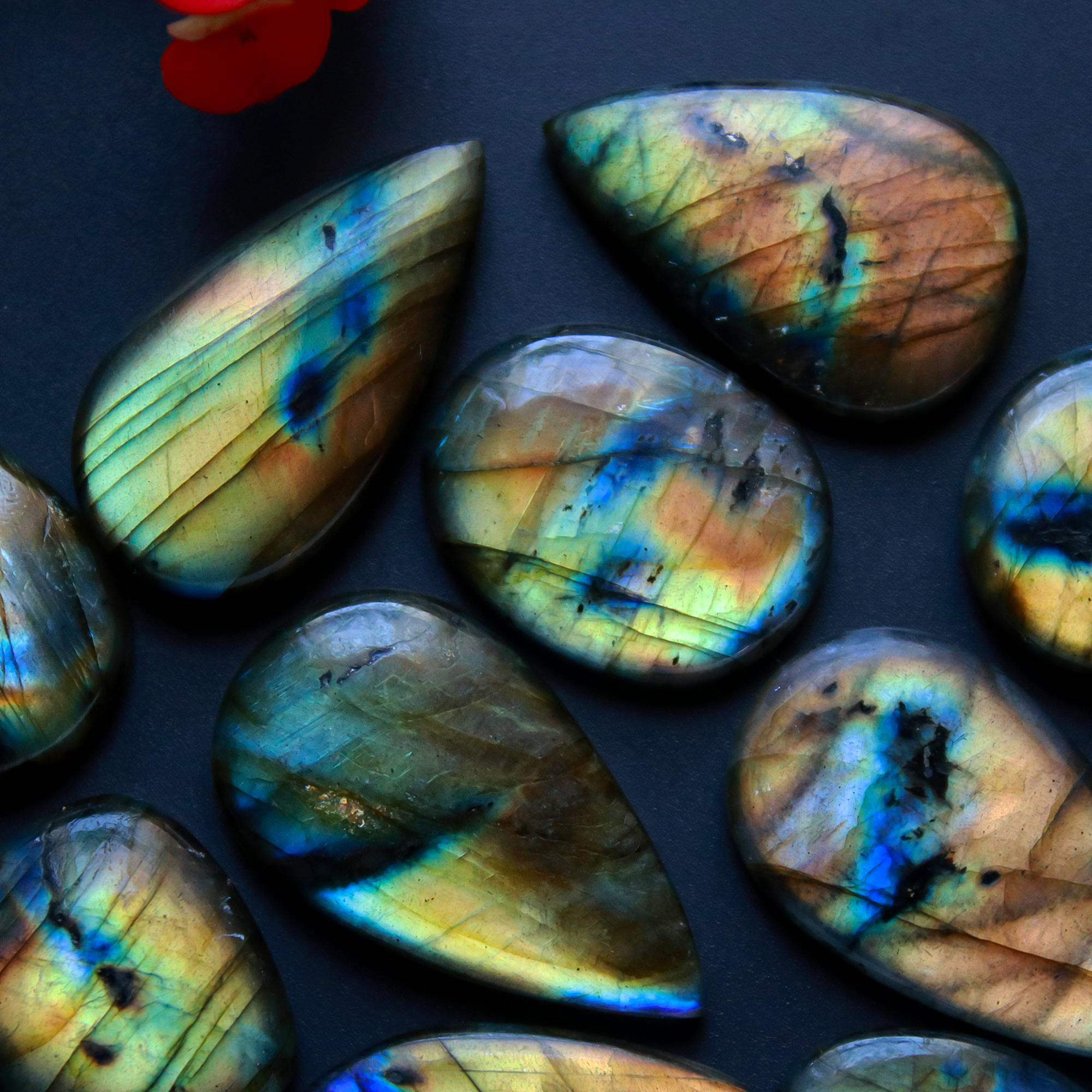 15 Pcs 357 Cts Natural Blue Labradorite Gemstone Cabochon Semi Precious Wholesale Lot Handmade Jewelry Making Supplies Pendant For Her 33x14 21x14mm13852