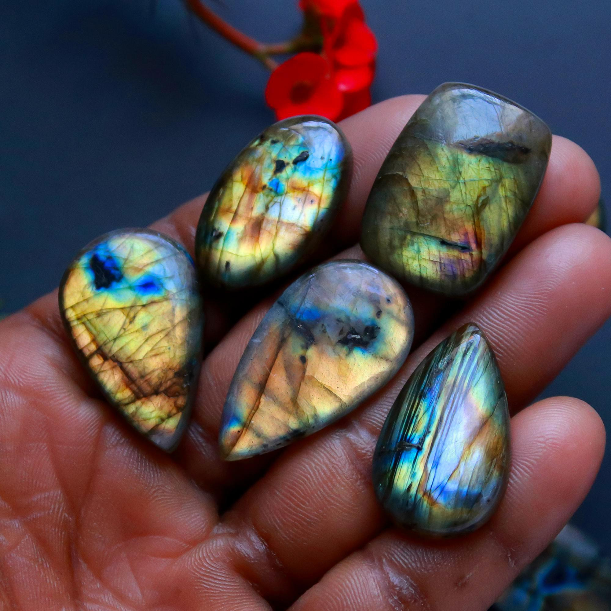 15 Pcs 357 Cts Natural Blue Labradorite Gemstone Cabochon Semi Precious Wholesale Lot Handmade Jewelry Making Supplies Pendant For Her 33x14 21x14mm13852