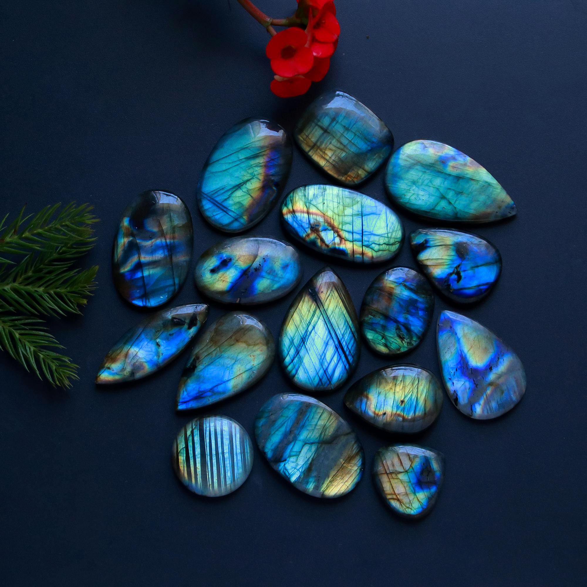 16 Pcs 283 Cts Natural Blue Labradorite Gemstone Cabochon Semi Precious Wholesale Lot Handmade Jewelry Making Supplies Pendant For Her 30x20 17x20mm13854