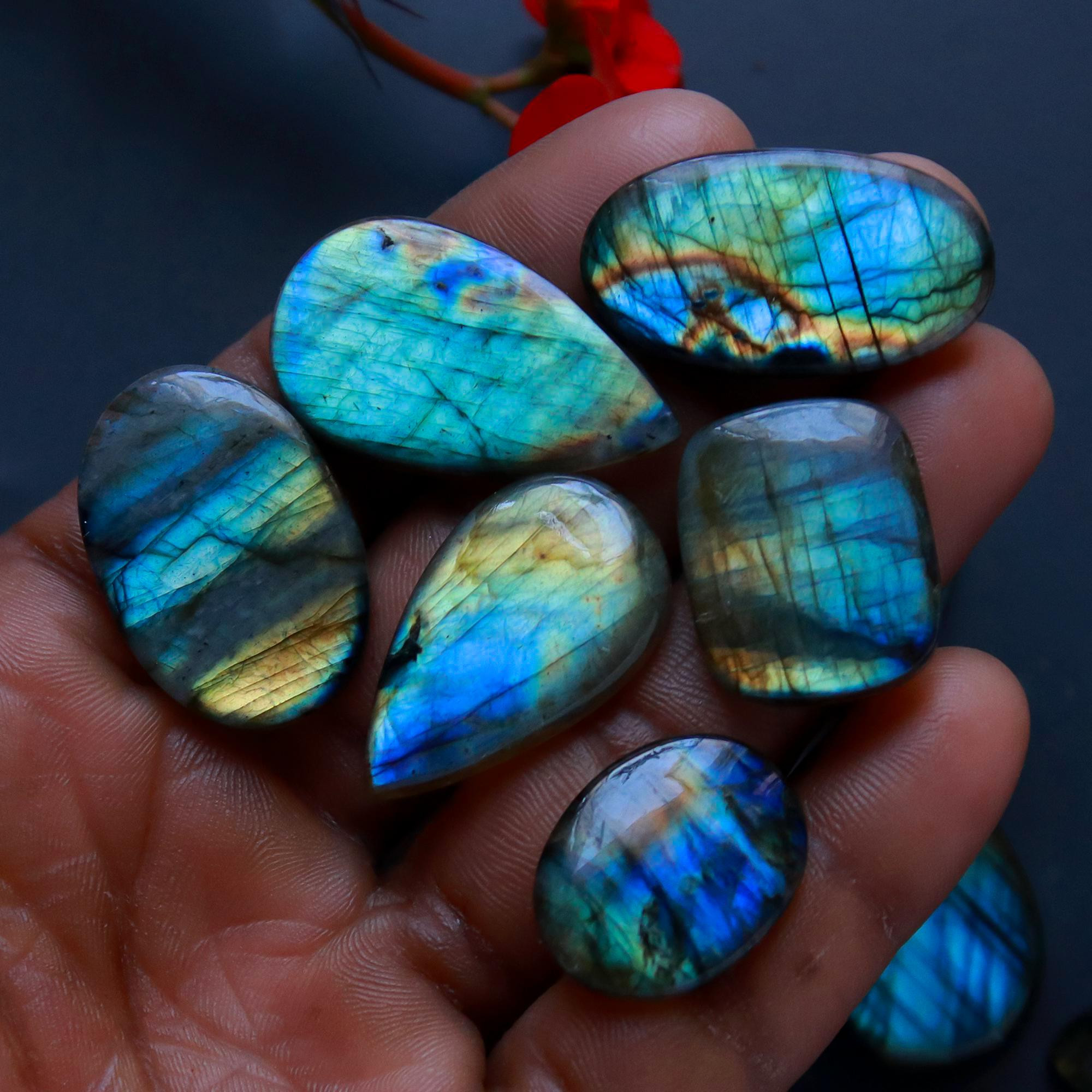 16 Pcs 283 Cts Natural Blue Labradorite Gemstone Cabochon Semi Precious Wholesale Lot Handmade Jewelry Making Supplies Pendant For Her 30x20 17x20mm13854