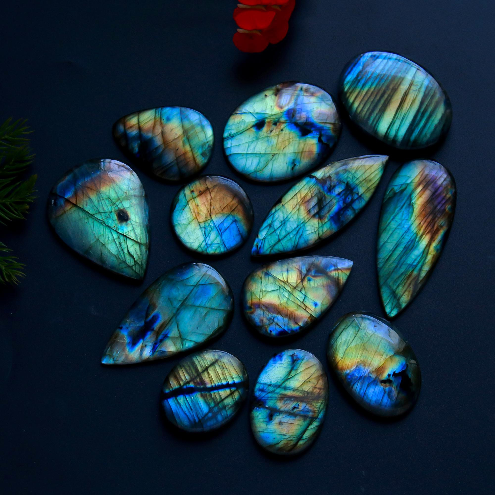 12 Pcs 316 Cts Natural Blue Labradorite Gemstone Cabochon Semi Precious Wholesale Lot Handmade Jewelry Making Supplies Pendant For Her 45x20 25x21mm13855