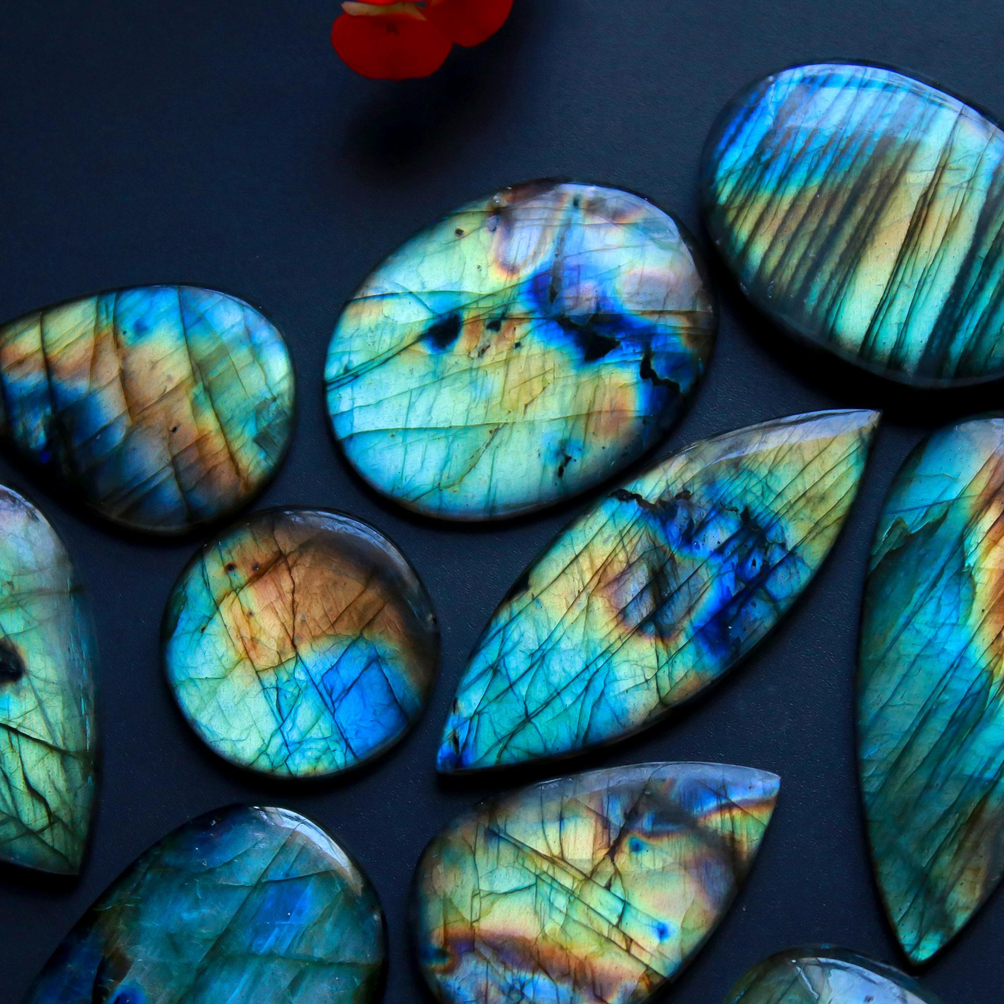 12 Pcs 316 Cts Natural Blue Labradorite Gemstone Cabochon Semi Precious Wholesale Lot Handmade Jewelry Making Supplies Pendant For Her 45x20 25x21mm13855