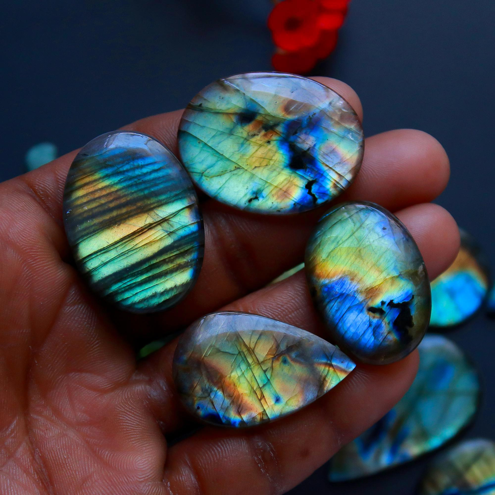 12 Pcs 316 Cts Natural Blue Labradorite Gemstone Cabochon Semi Precious Wholesale Lot Handmade Jewelry Making Supplies Pendant For Her 45x20 25x21mm13855