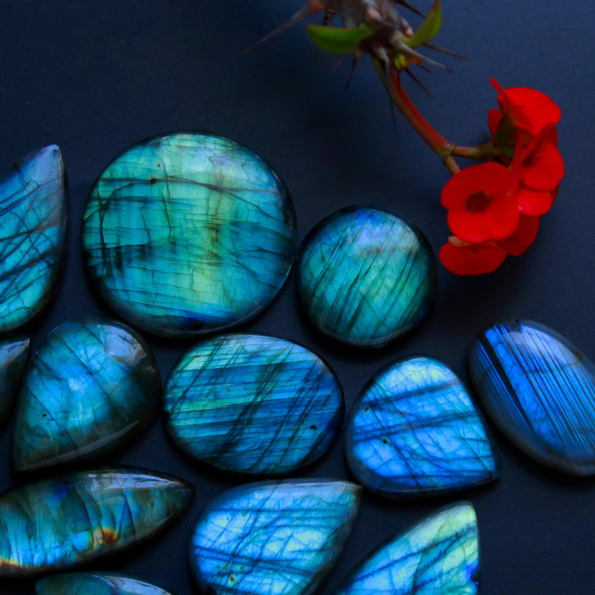 13 Pcs 330 Cts Natural Blue Labradorite Gemstone Cabochon Semi Precious Wholesale Lot Handmade Jewelry Making Supplies Pendant For Her 30x30 20x22mm13857