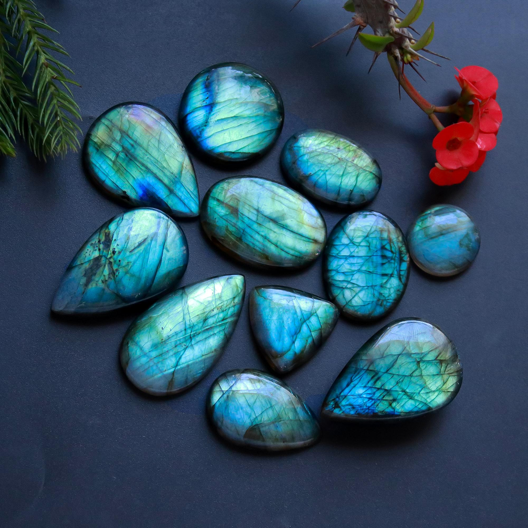 11 Pcs 306 Cts Natural Blue Labradorite Gemstone Cabochon Semi Precious Wholesale Lot Handmade Jewelry Making Supplies Pendant For Her 34x20 15x15mm13859