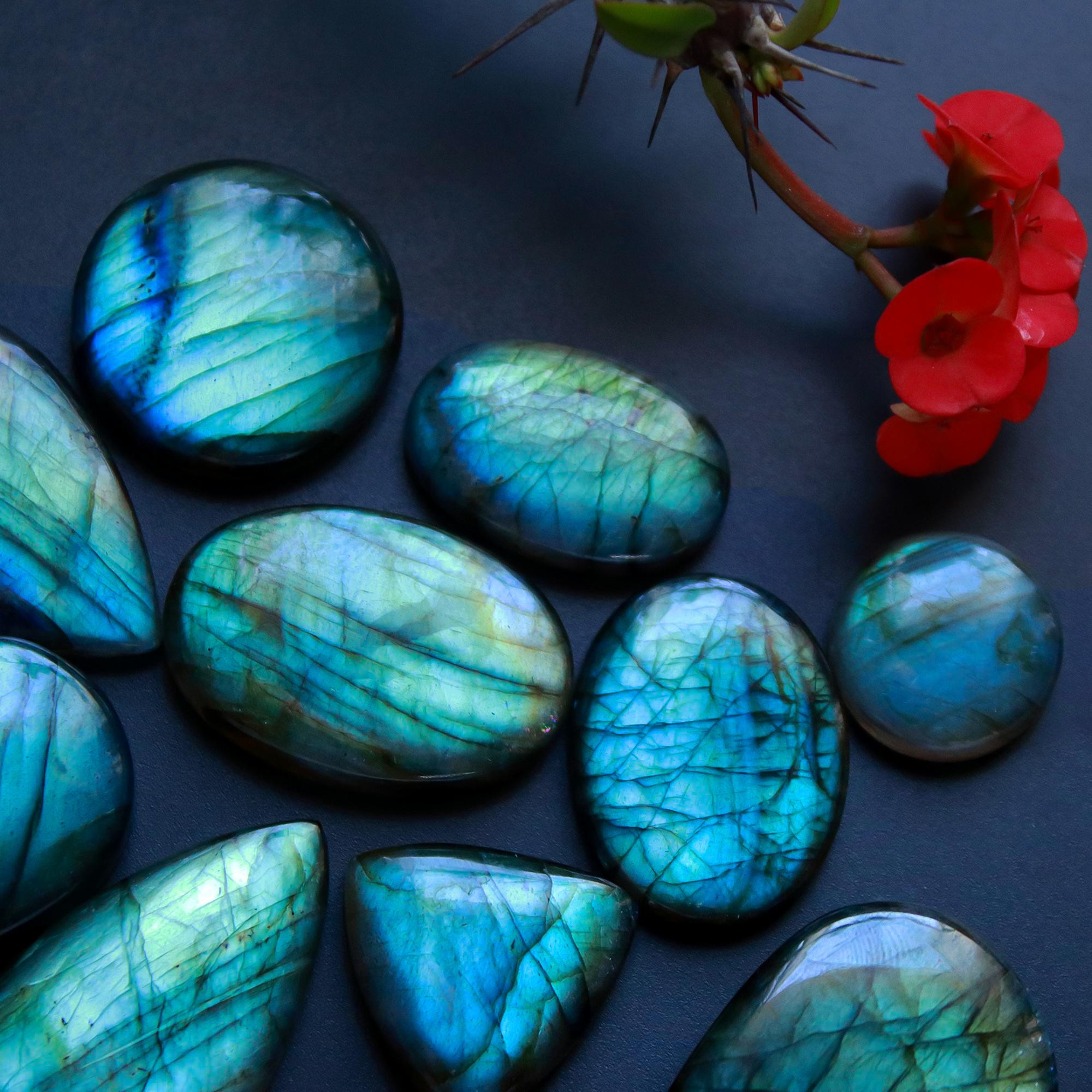 11 Pcs 306 Cts Natural Blue Labradorite Gemstone Cabochon Semi Precious Wholesale Lot Handmade Jewelry Making Supplies Pendant For Her 34x20 15x15mm13859