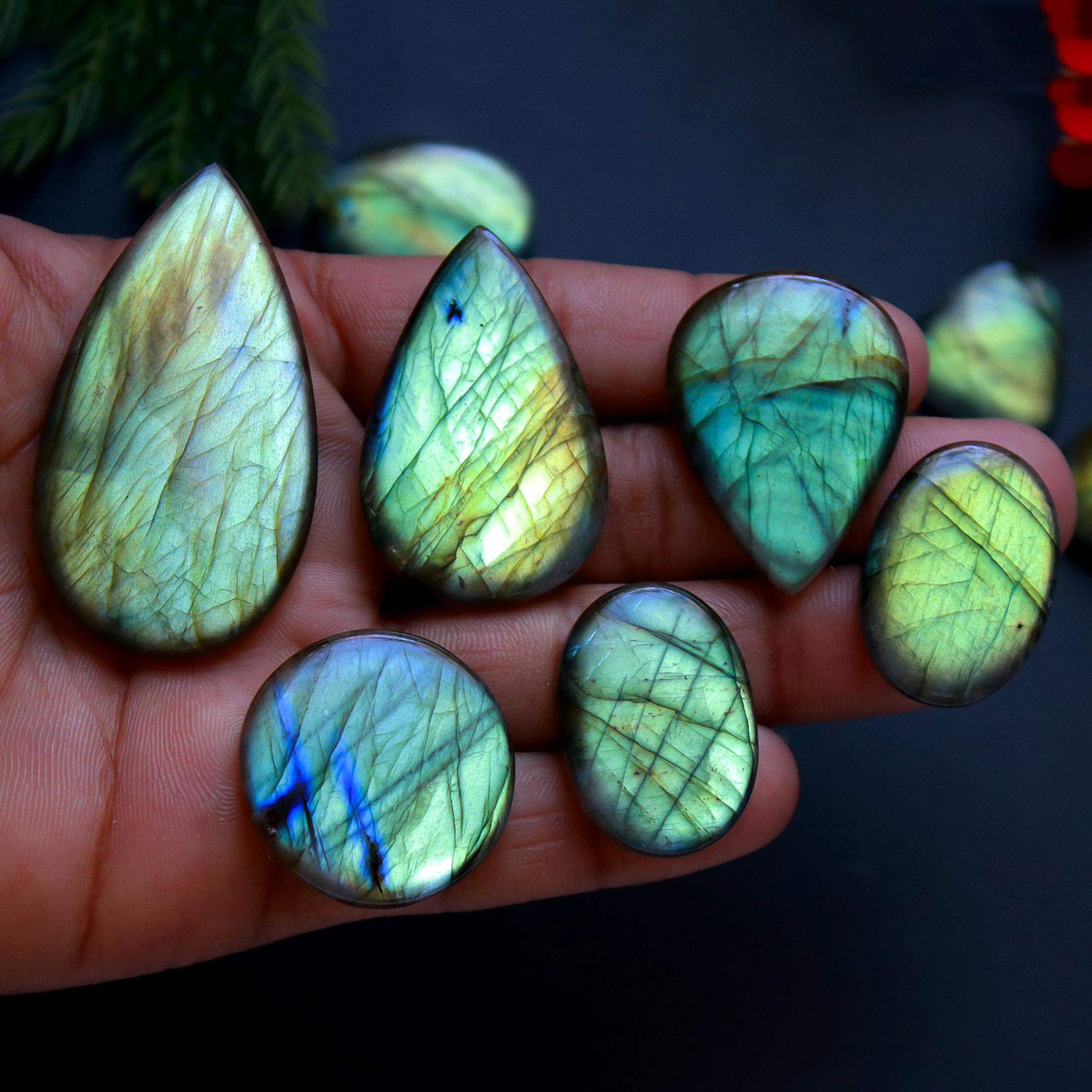 12 Pcs 358 Cts Natural Blue Labradorite Gemstone Cabochon Semi Precious Wholesale Lot Handmade Jewelry Making Supplies Pendant For Her 50x30 20x21 mm13860