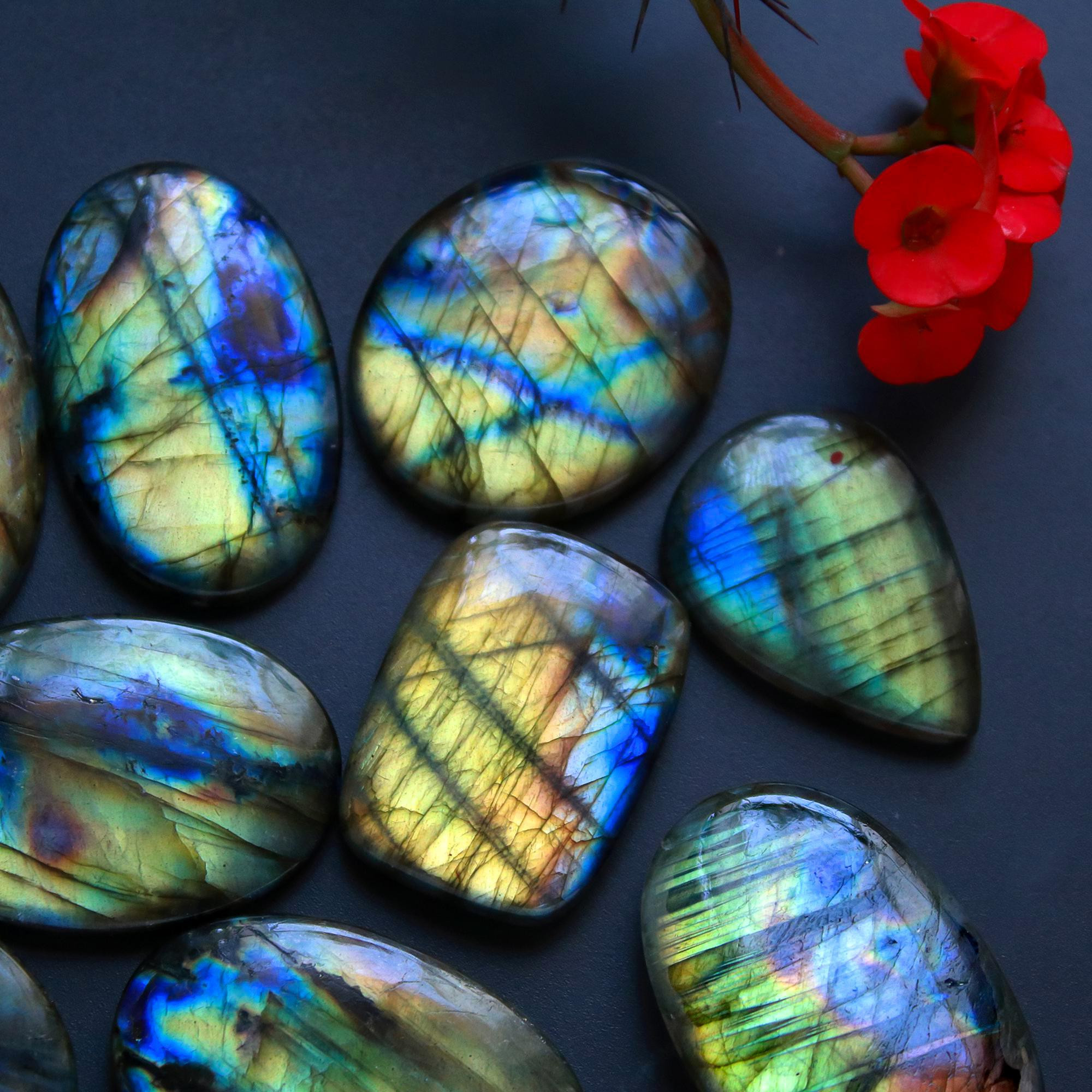 12 Pcs 374 Cts Natural Blue Labradorite Gemstone Cabochon Semi Precious Wholesale Lot Handmade Jewelry Making Supplies Pendant For Her 45x22 27x20 mm13861