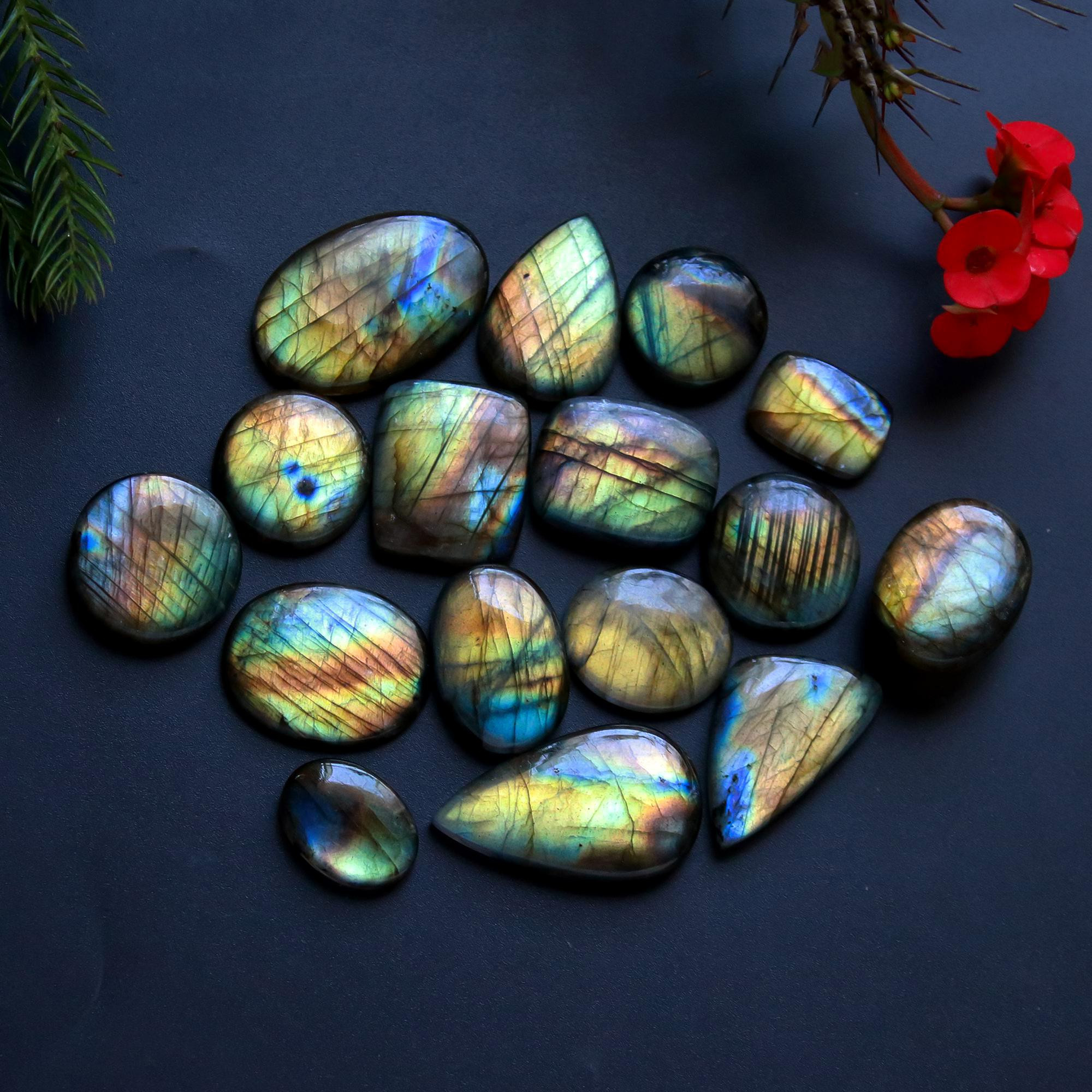 16 Pcs 249 Cts Natural Blue Labradorite Gemstone Cabochon Semi Precious Wholesale Lot Handmade Jewelry Making Supplies Pendant For Her 30x18 15x10 mm13862
