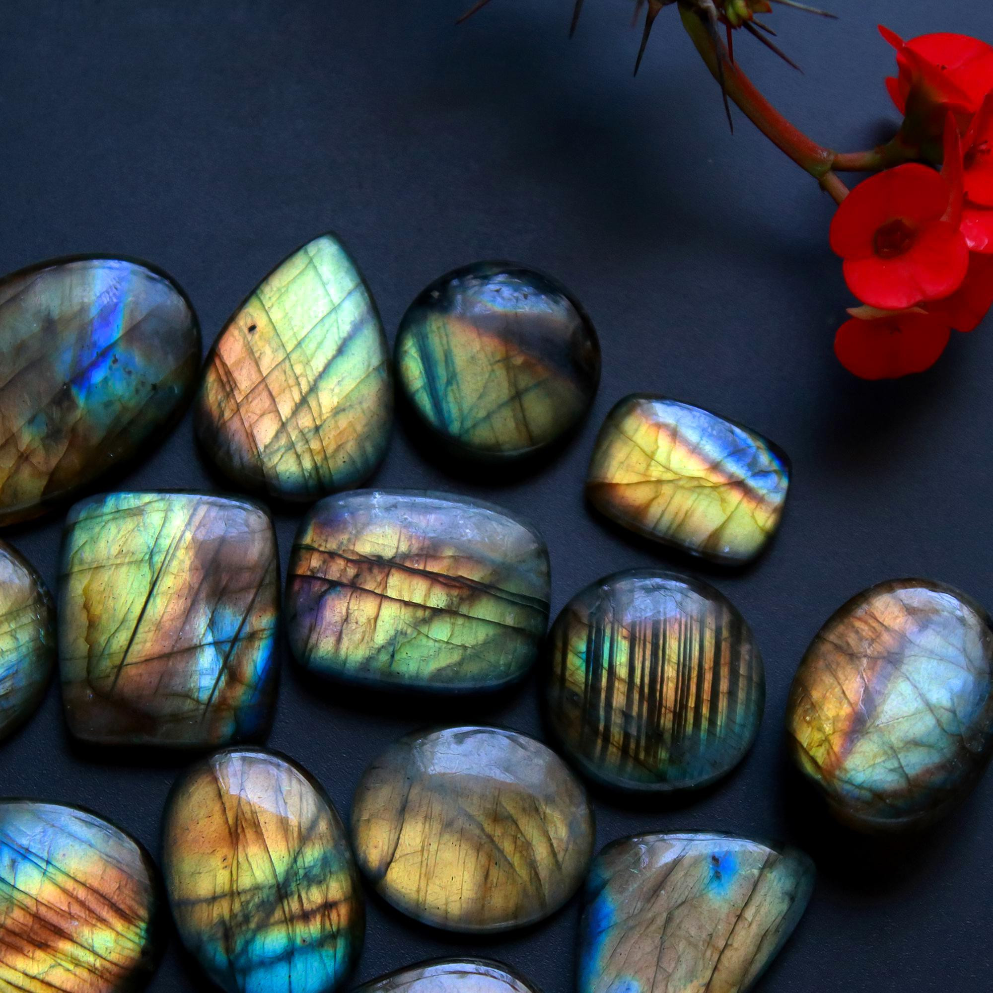 16 Pcs 249 Cts Natural Blue Labradorite Gemstone Cabochon Semi Precious Wholesale Lot Handmade Jewelry Making Supplies Pendant For Her 30x18 15x10 mm13862