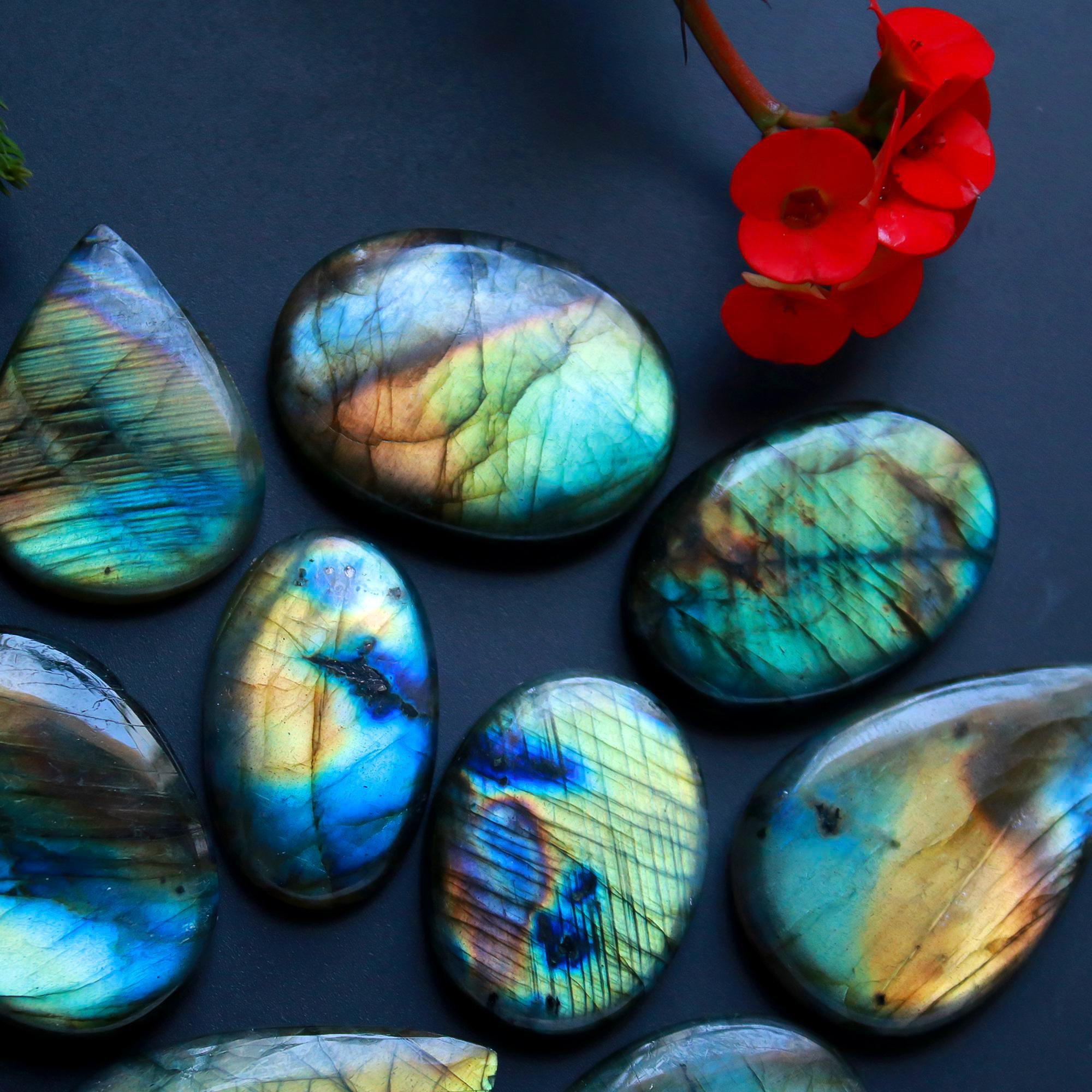 12 Pcs 376 Cts Natural Blue Labradorite Gemstone Cabochon Semi Precious Wholesale Lot Handmade Jewelry Making Supplies Pendant For Her 35x23 20x20 mm13864
