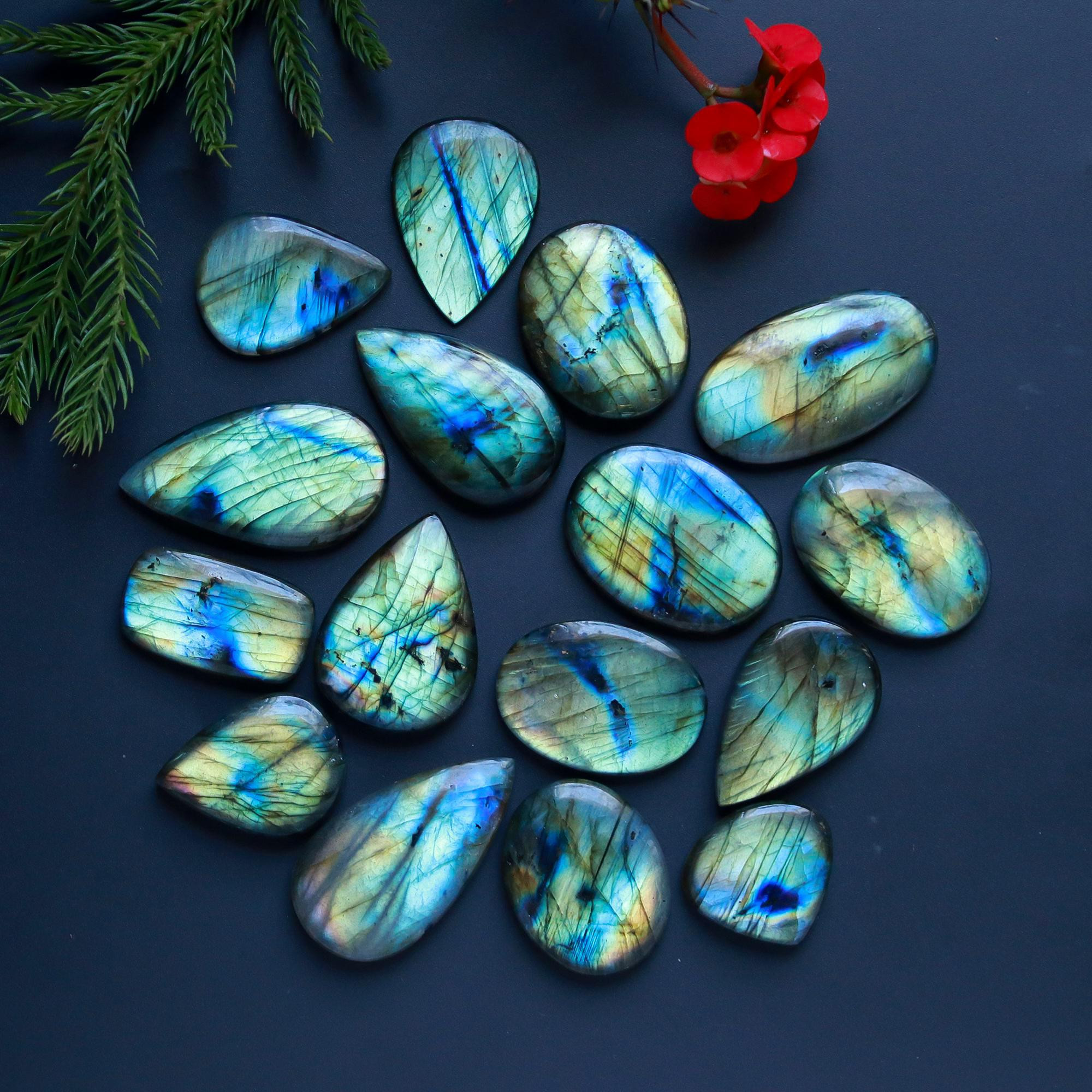 16 Pcs 468 Cts Natural Blue Labradorite Gemstone Cabochon Semi Precious Wholesale Lot Handmade Jewelry Making Supplies Pendant For Her 20x22 36x20 mm13865