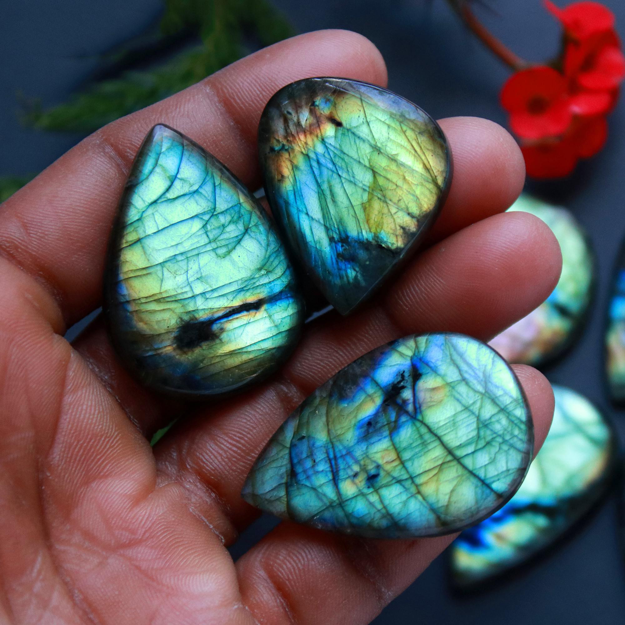 8 Pcs 362 Cts Natural Blue Labradorite Gemstone Cabochon Semi Precious Wholesale Lot Handmade Jewelry Making Supplies Pendant For Her 50x30 30x25 mm13866