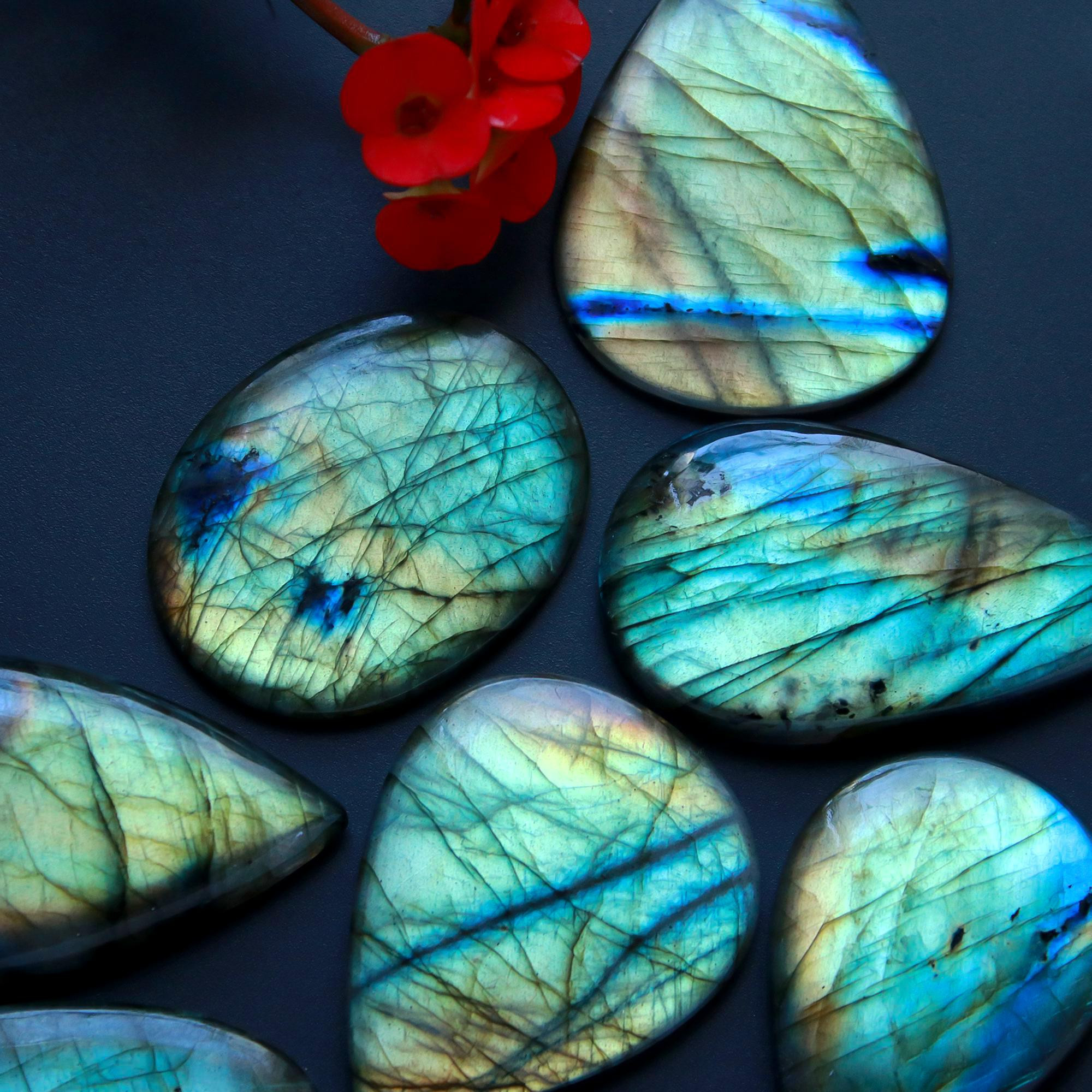 9 Pcs 413 Cts Natural Blue Labradorite Gemstone Cabochon Semi Precious Wholesale Lot Handmade Jewelry Making Supplies Pendant For Her 50x25 33x25 mm13867