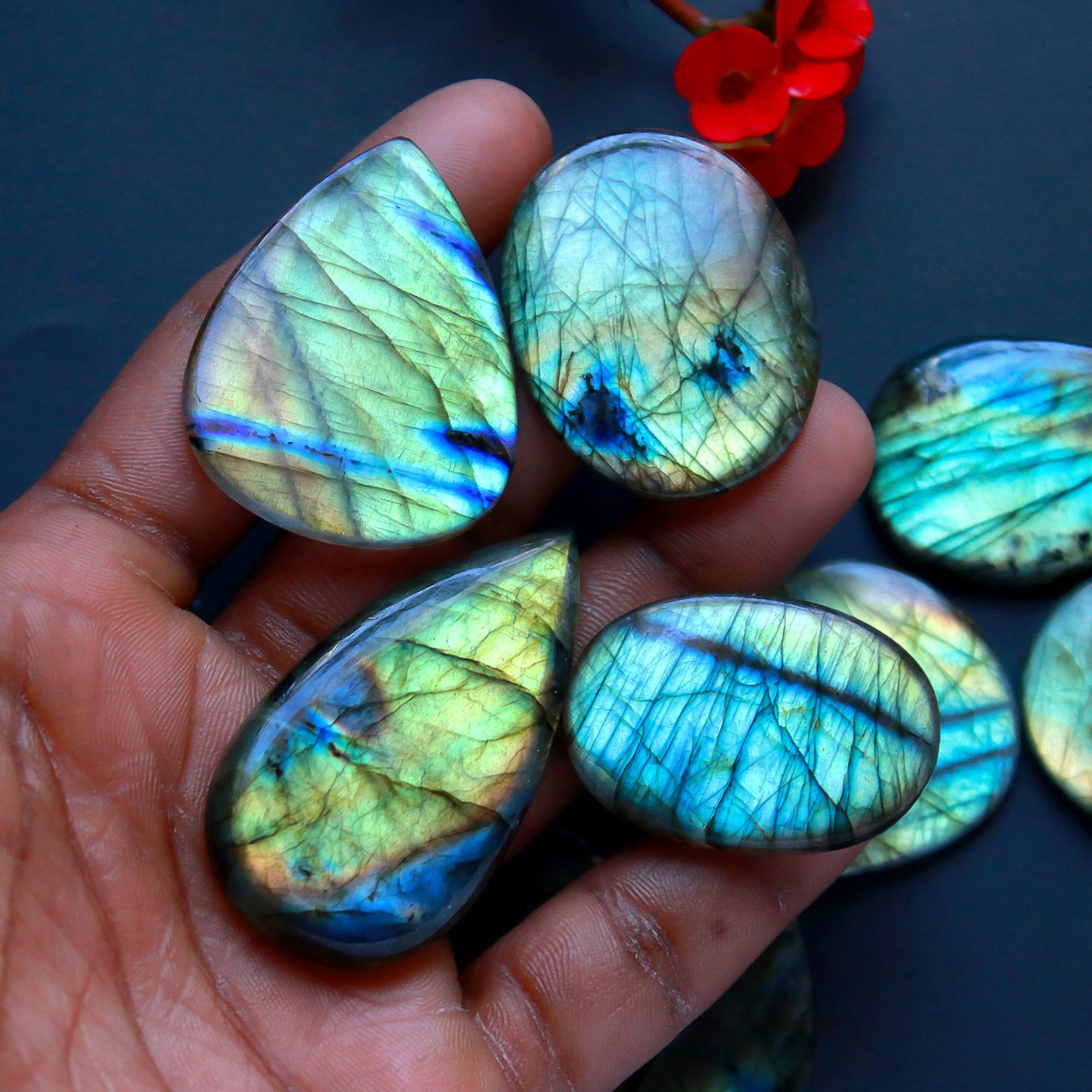 9 Pcs 413 Cts Natural Blue Labradorite Gemstone Cabochon Semi Precious Wholesale Lot Handmade Jewelry Making Supplies Pendant For Her 50x25 33x25 mm13867