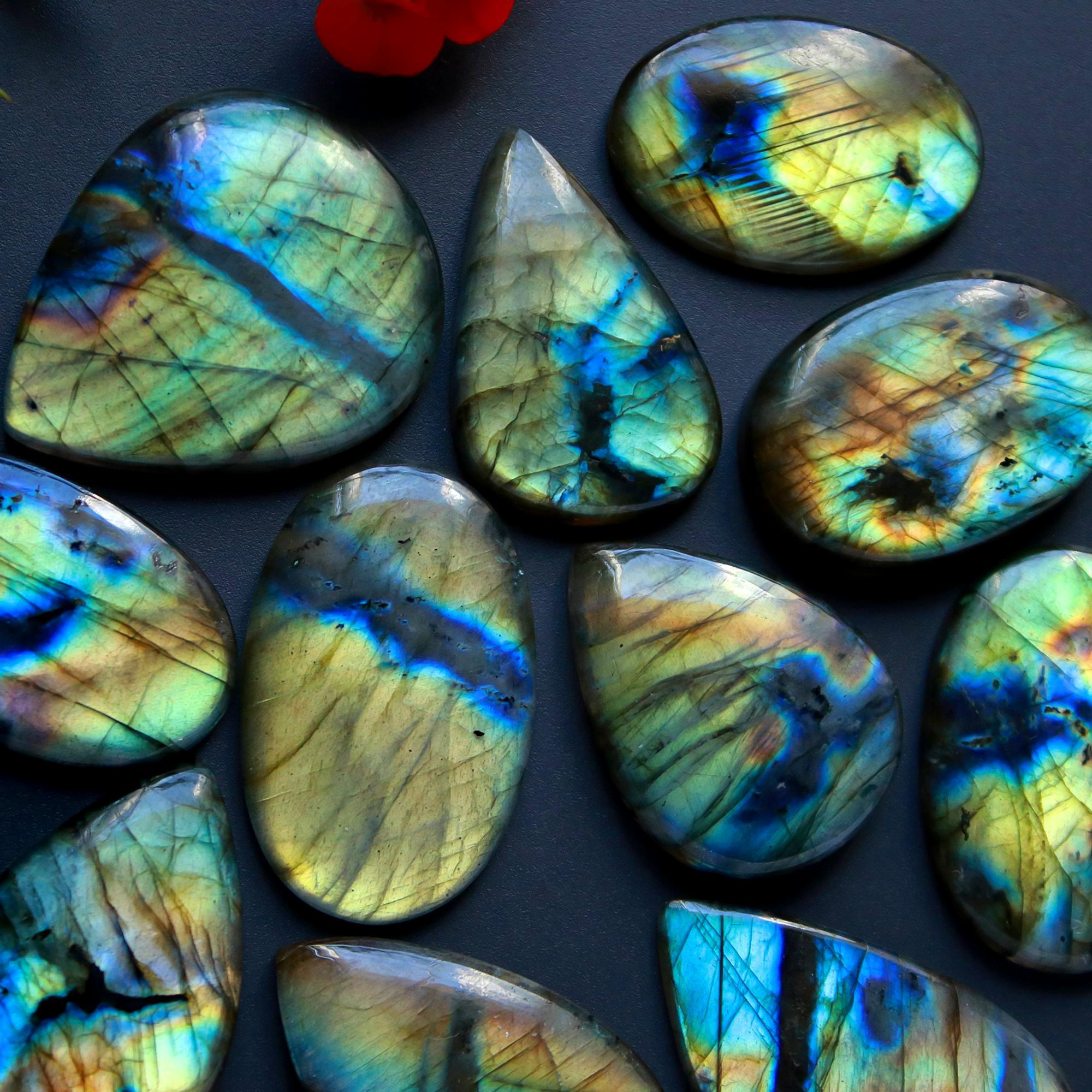13 Pcs 399 Cts Natural Blue Labradorite Gemstone Cabochon Semi Precious Wholesale Lot Handmade Jewelry Making Supplies Pendant For Her 40x25 30x22 mm13870