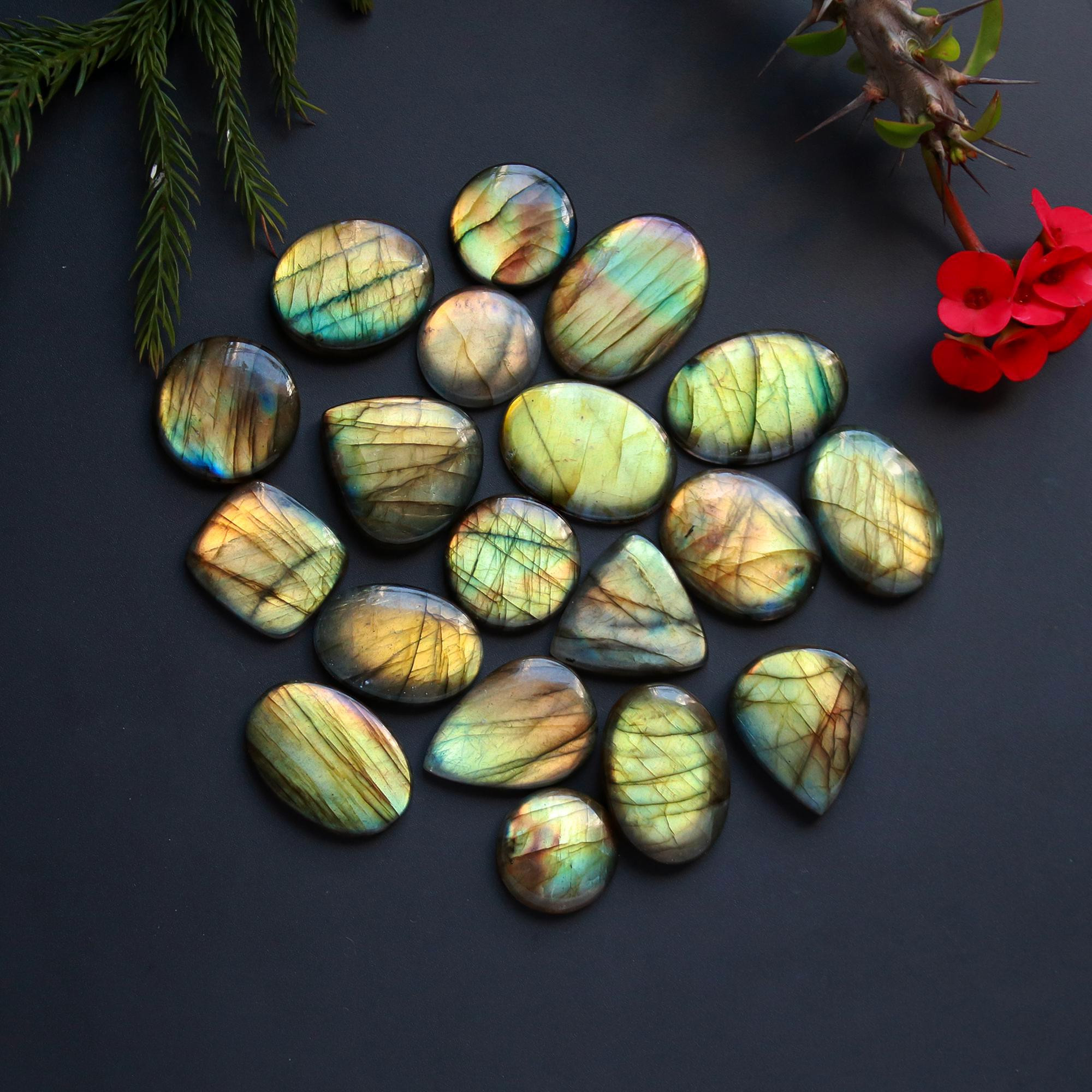 19 Pcs 280 Cts Natural Blue Labradorite Gemstone Cabochon Semi Precious Wholesale Lot Handmade Jewelry Making Supplies Pendant For Her 25x19 13x13 mm13872