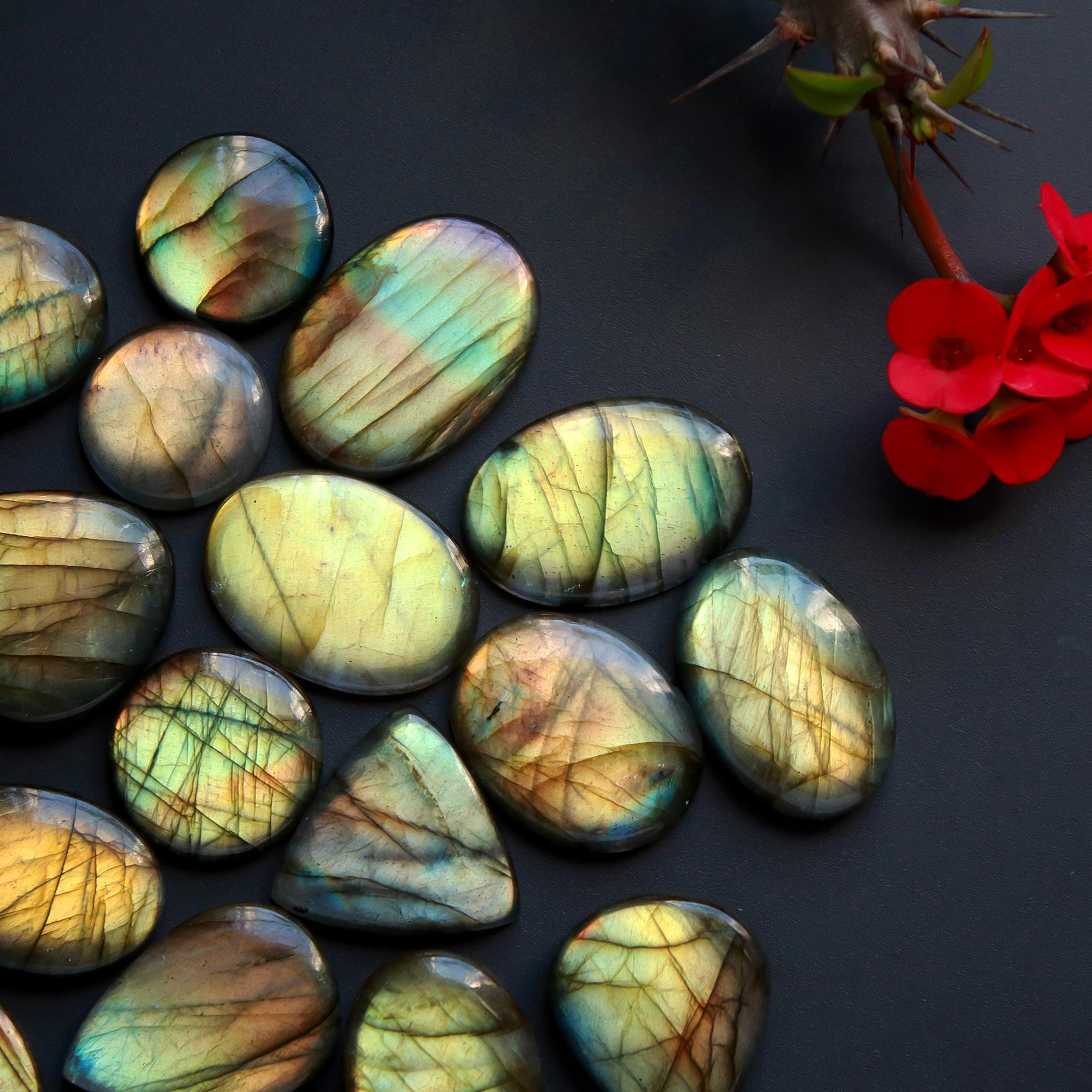 19 Pcs 280 Cts Natural Blue Labradorite Gemstone Cabochon Semi Precious Wholesale Lot Handmade Jewelry Making Supplies Pendant For Her 25x19 13x13 mm13872