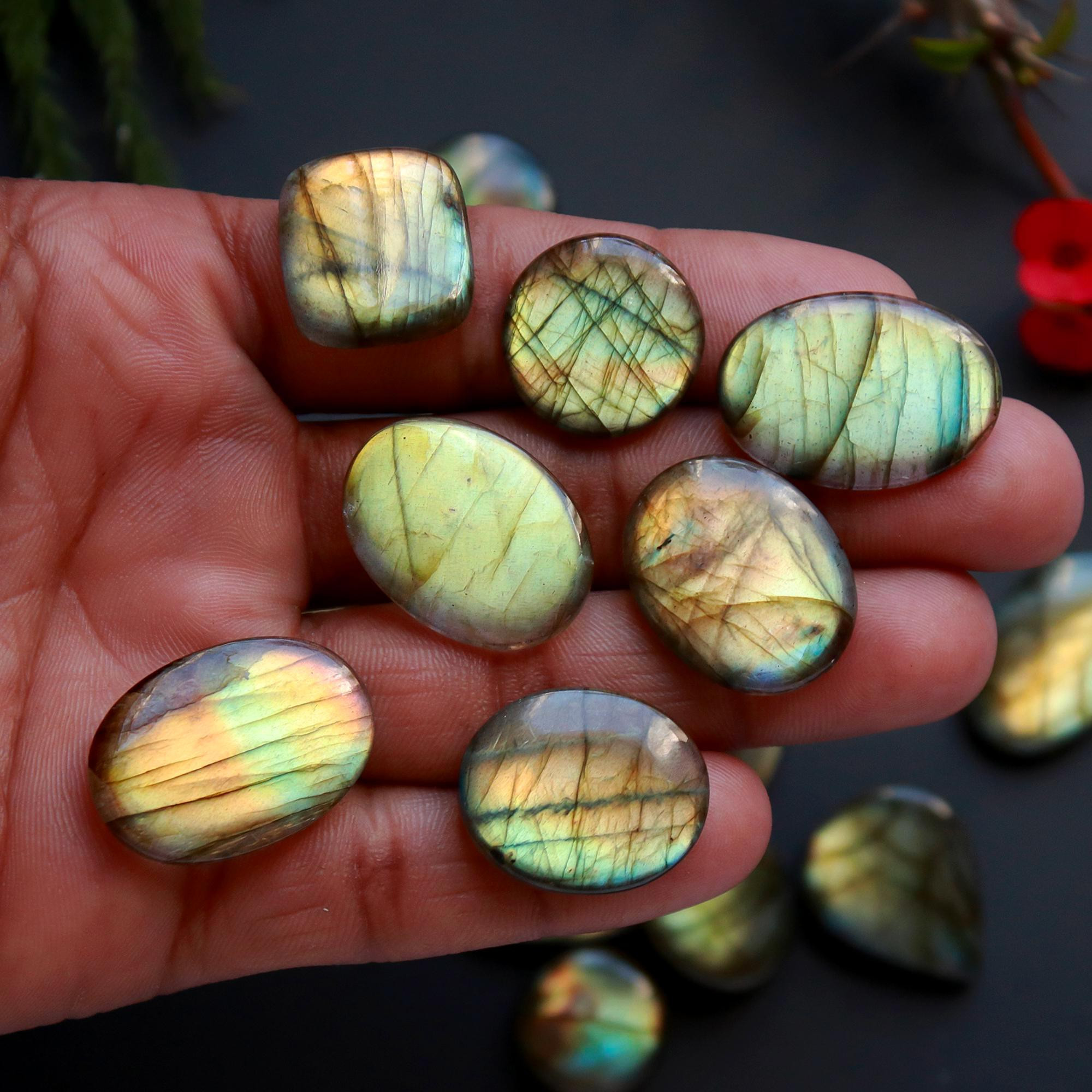 19 Pcs 280 Cts Natural Blue Labradorite Gemstone Cabochon Semi Precious Wholesale Lot Handmade Jewelry Making Supplies Pendant For Her 25x19 13x13 mm13872