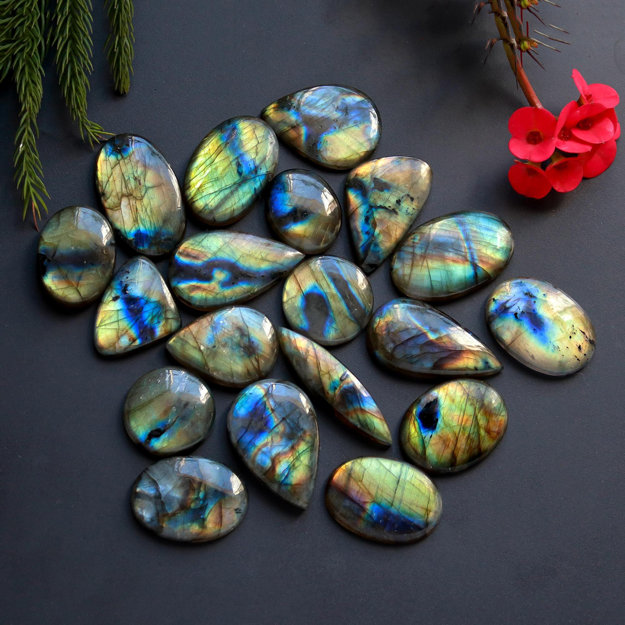 19 Pcs 319 Cts Natural Blue Labradorite Gemstone Cabochon Semi Precious Wholesale Lot Handmade Jewelry Making Supplies Pendant For Her 51x9 19x10 mm13874