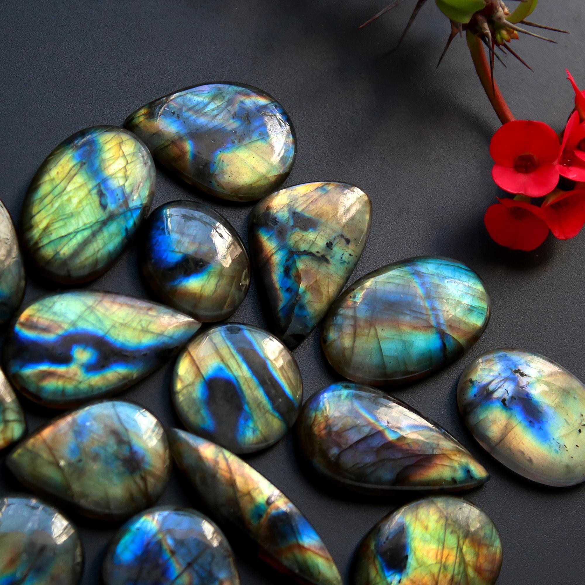 19 Pcs 319 Cts Natural Blue Labradorite Gemstone Cabochon Semi Precious Wholesale Lot Handmade Jewelry Making Supplies Pendant For Her 51x9 19x10 mm13874
