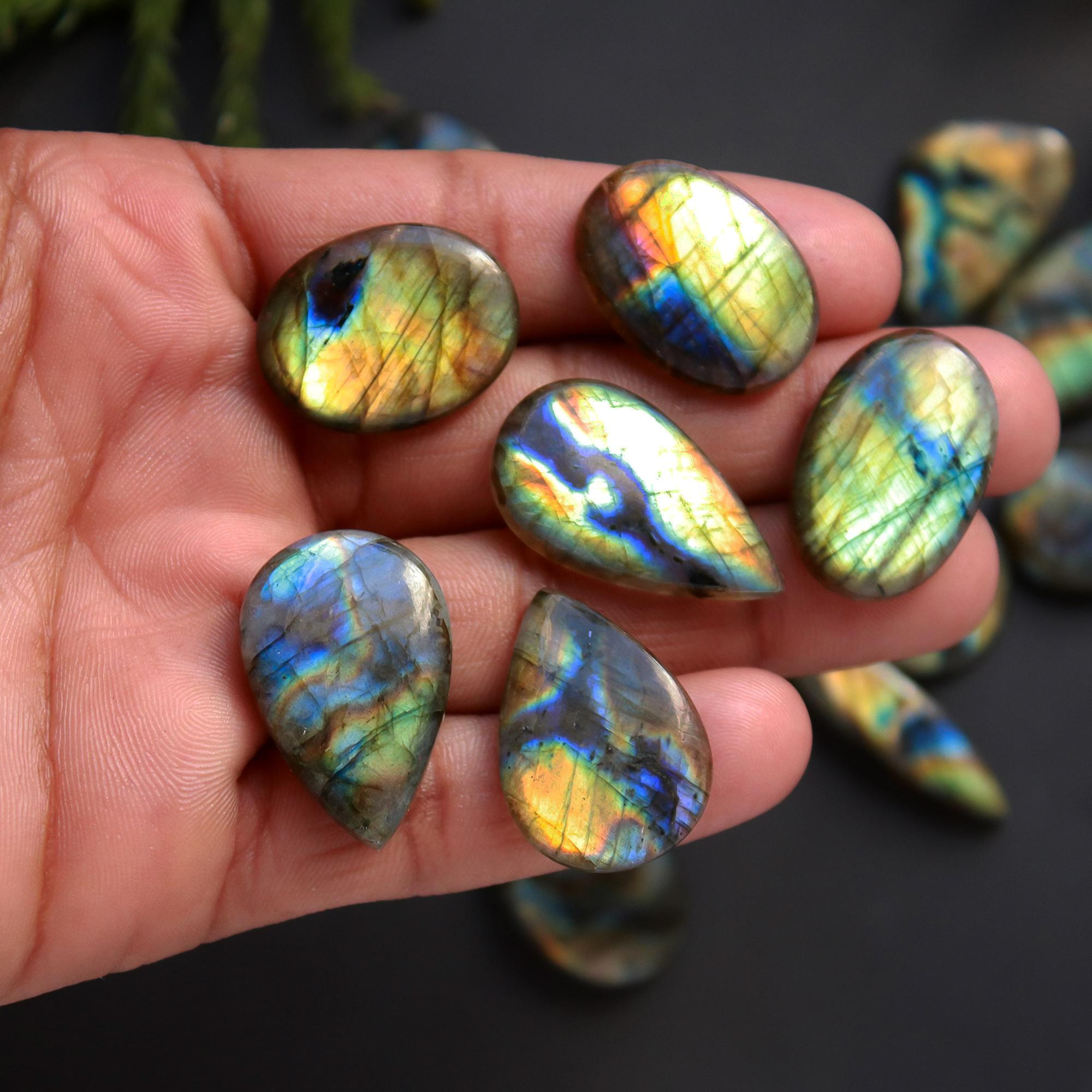 19 Pcs 319 Cts Natural Blue Labradorite Gemstone Cabochon Semi Precious Wholesale Lot Handmade Jewelry Making Supplies Pendant For Her 51x9 19x10 mm13874