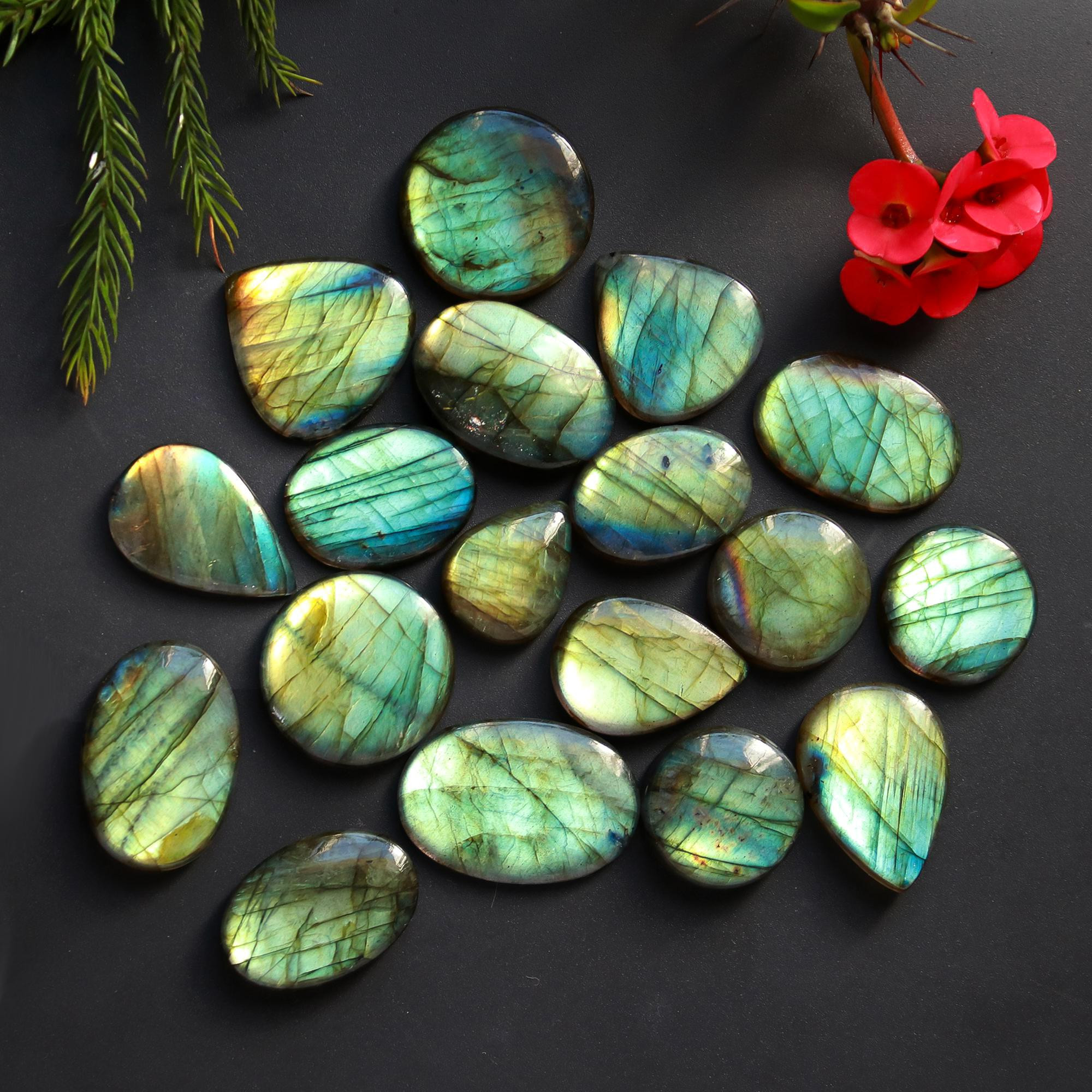 18 Pcs 272 Cts Natural Blue Labradorite Gemstone Cabochon Semi Precious Wholesale Lot Handmade Jewelry Making Supplies Pendant For Her 26x19 19x10 mm13875