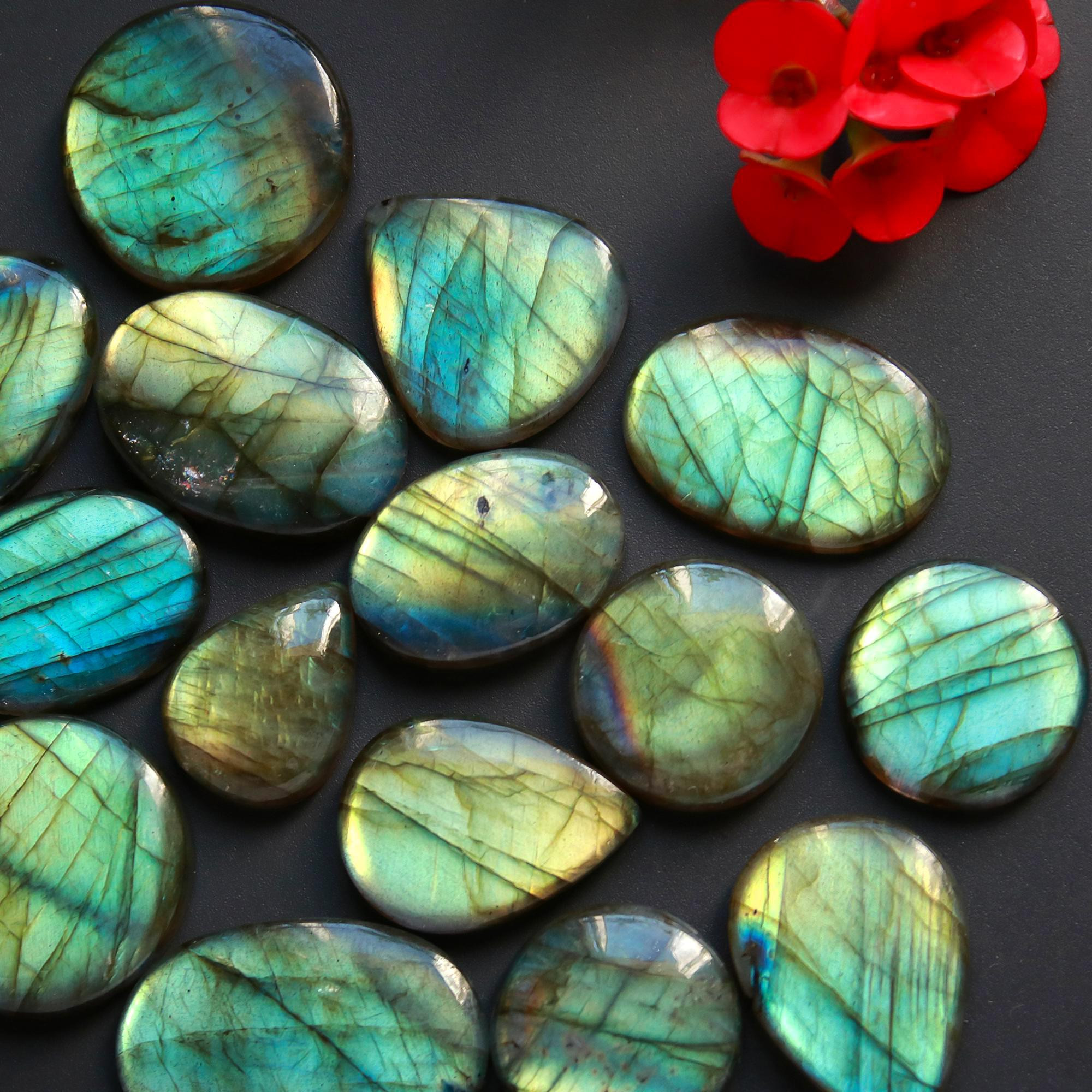 18 Pcs 272 Cts Natural Blue Labradorite Gemstone Cabochon Semi Precious Wholesale Lot Handmade Jewelry Making Supplies Pendant For Her 26x19 19x10 mm13875
