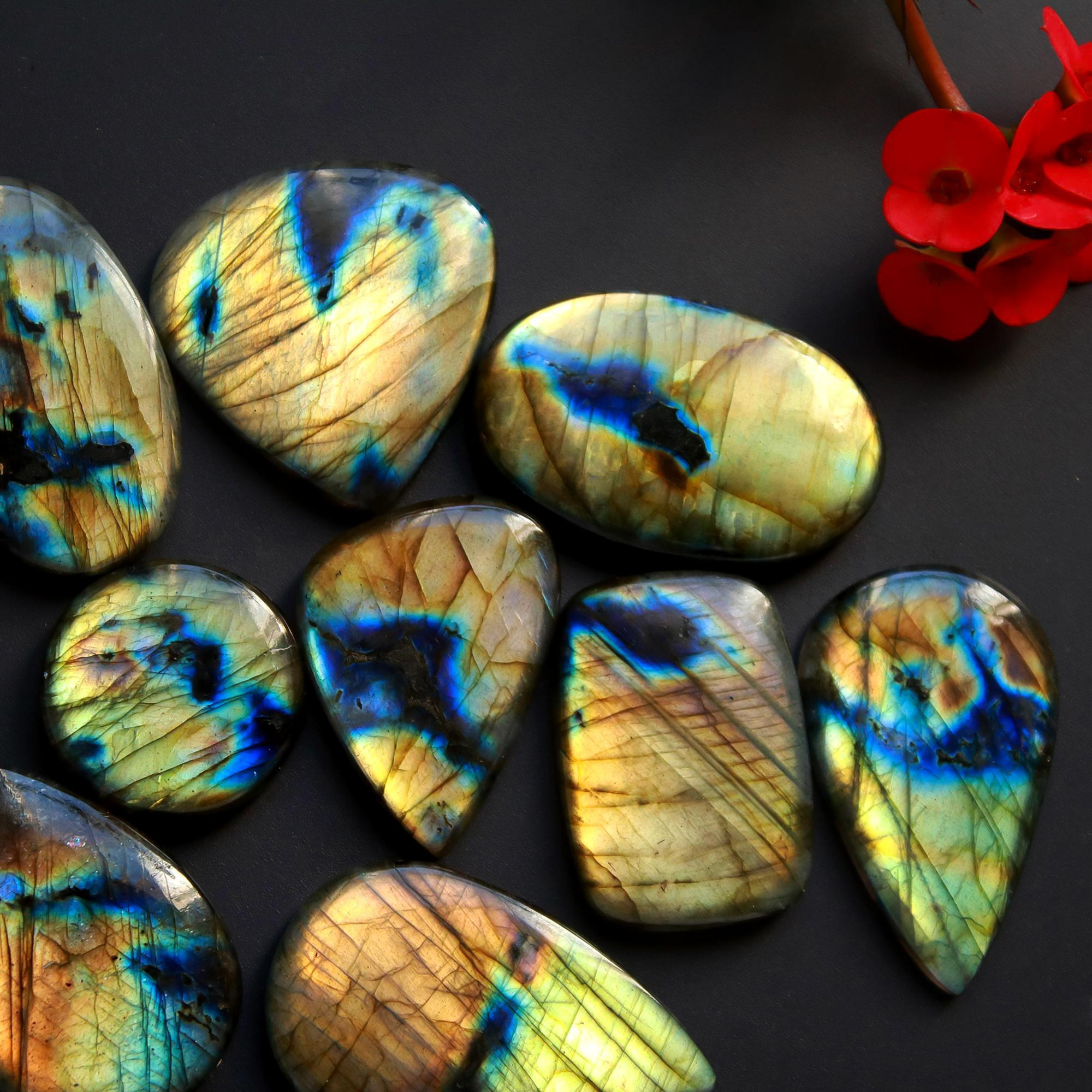 13 Pcs 426 Cts Natural Blue Labradorite Gemstone Cabochon Semi Precious Wholesale Lot Handmade Jewelry Making Supplies Pendant For Her 40x21 20x20 mm13876