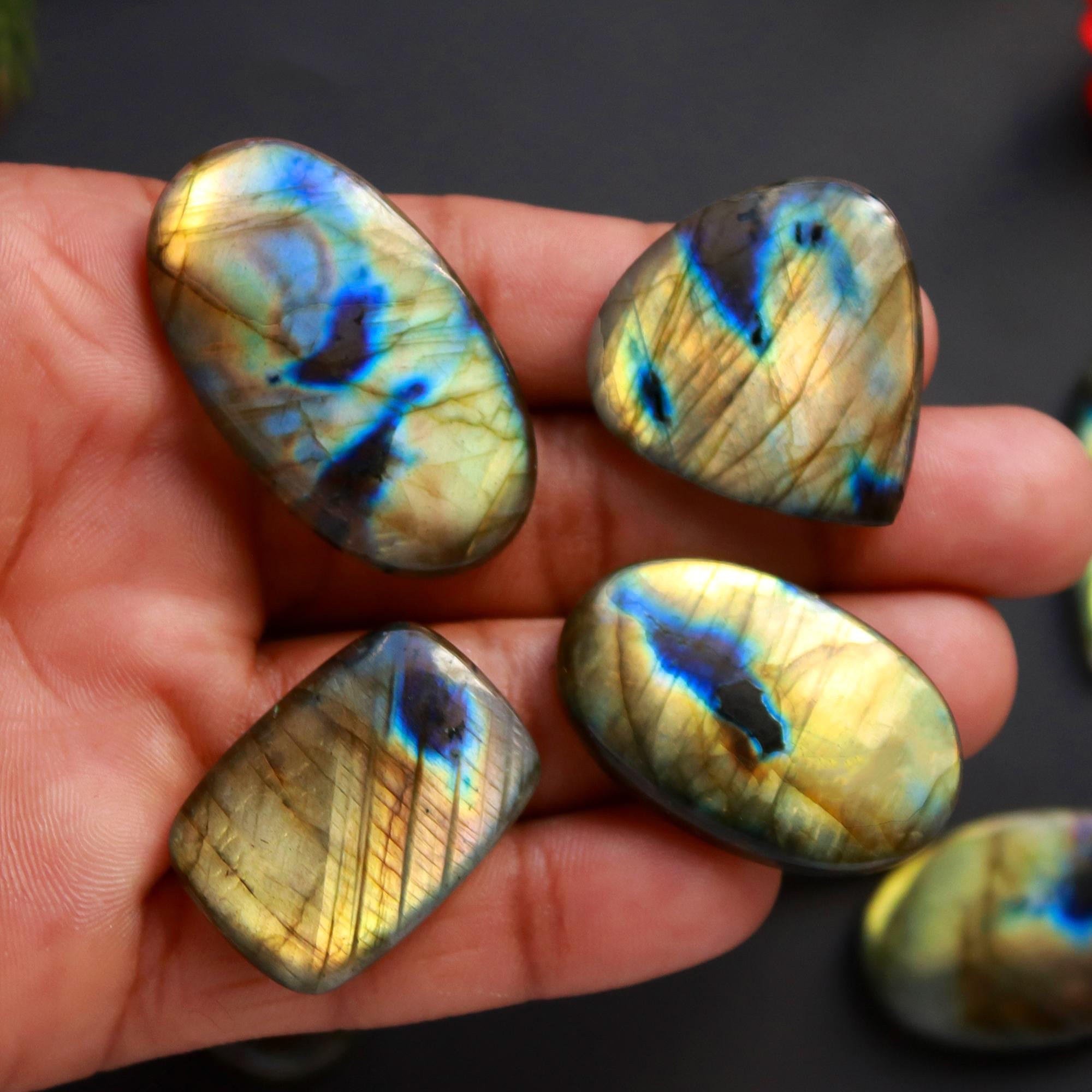 13 Pcs 426 Cts Natural Blue Labradorite Gemstone Cabochon Semi Precious Wholesale Lot Handmade Jewelry Making Supplies Pendant For Her 40x21 20x20 mm13876