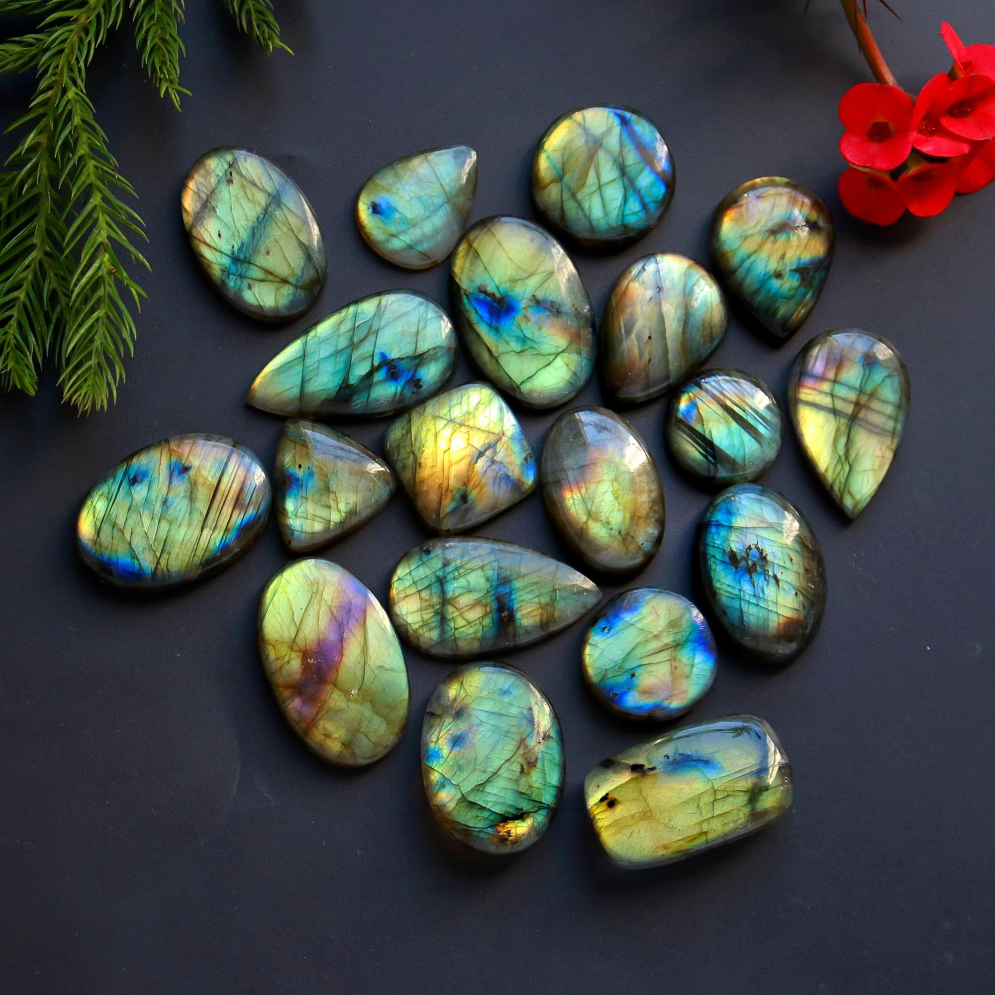 19 Pcs 339 Cts Natural Blue Labradorite Gemstone Cabochon Semi Precious Wholesale Lot Handmade Jewelry Making Supplies Pendant For Her 31x25 15x15 mm13878