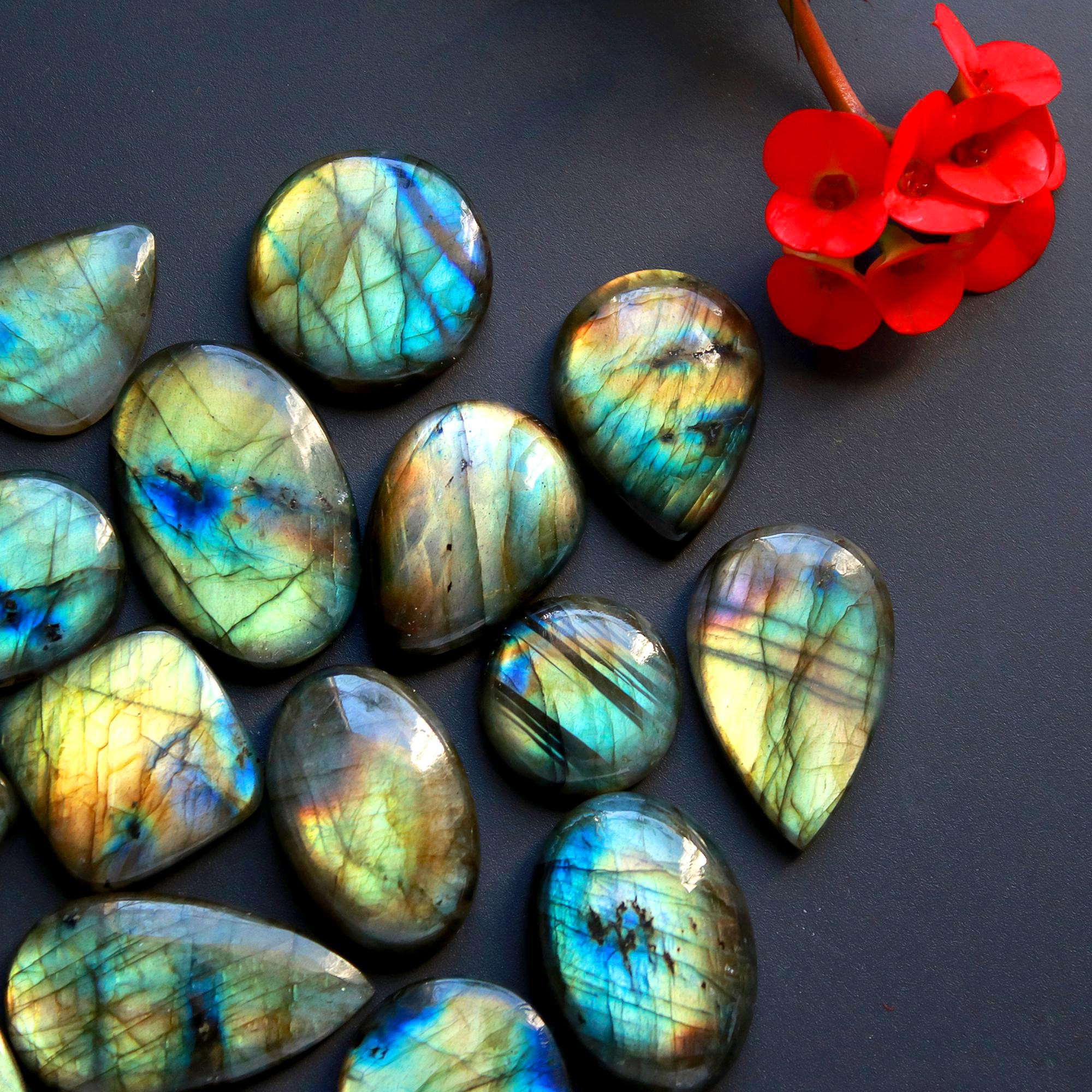 19 Pcs 339 Cts Natural Blue Labradorite Gemstone Cabochon Semi Precious Wholesale Lot Handmade Jewelry Making Supplies Pendant For Her 31x25 15x15 mm13878