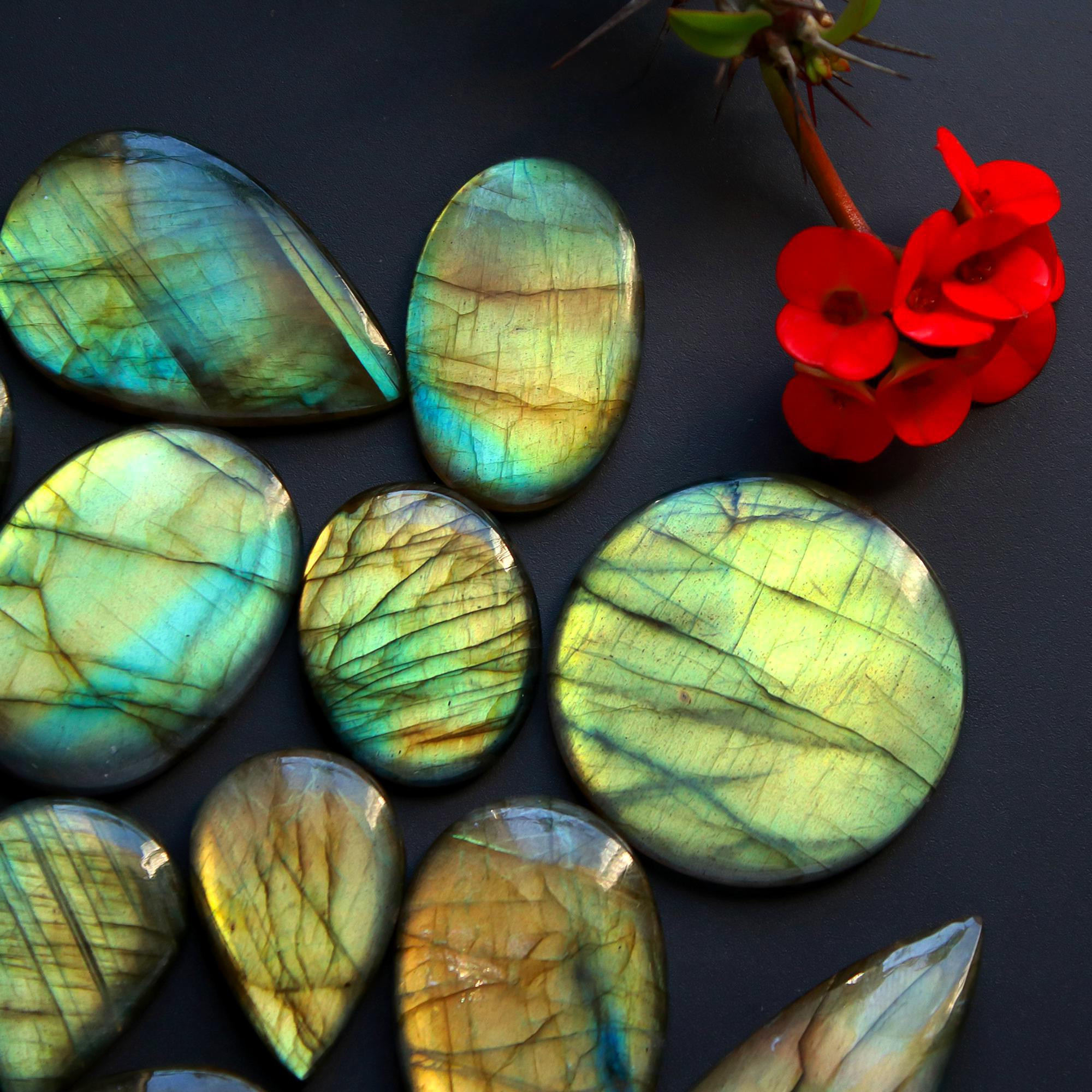 14 Pcs 418 Cts Natural Blue Labradorite Gemstone Cabochon Semi Precious Wholesale Lot Handmade Jewelry Making Supplies Pendant For Her 40x22 20x20 mm13879