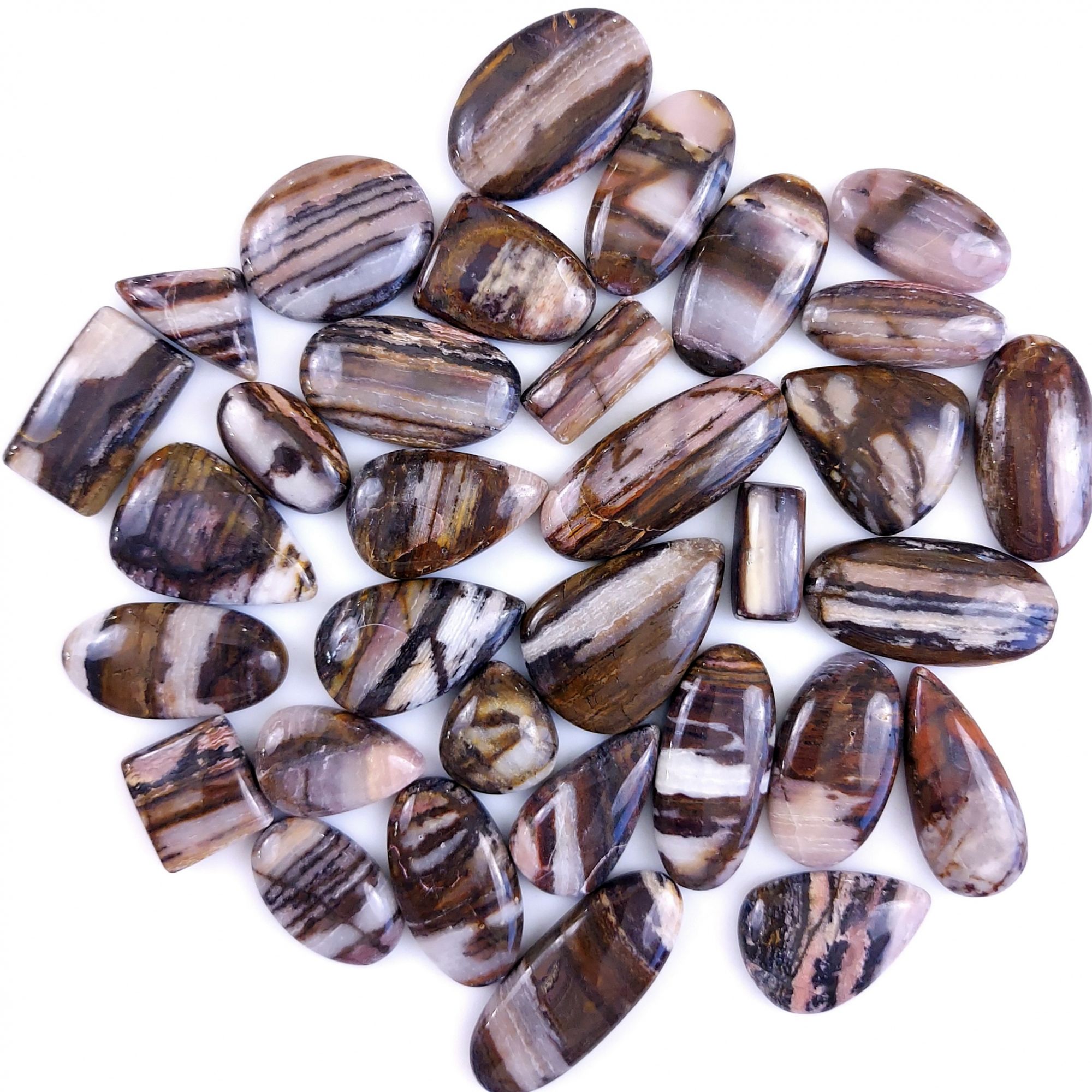 33Pcs 793Cts Natural Brown Banded Jasper Loose Cabochon Gemstone Lot  for Jewelry Making 38x16 18x14mm#1388