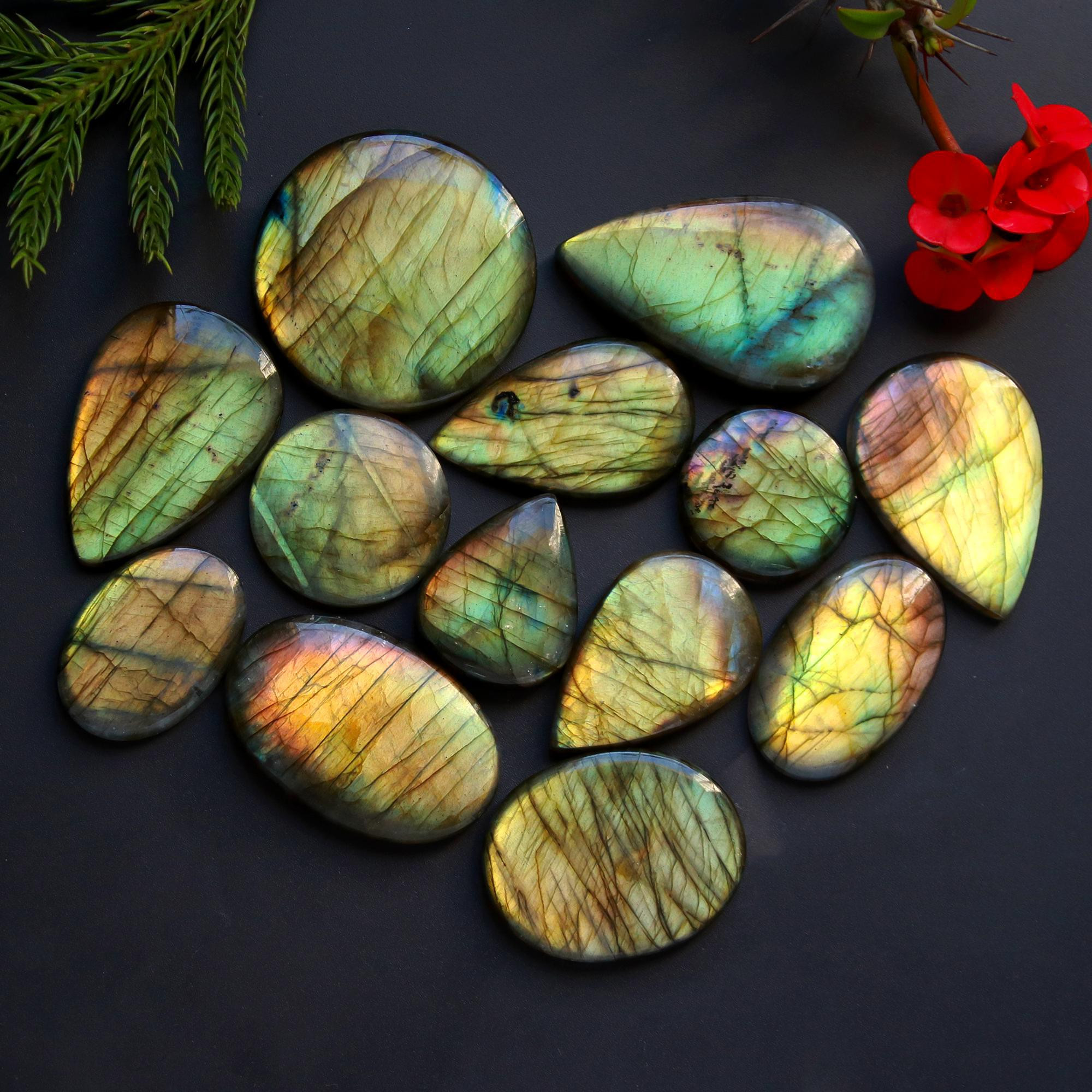 13 Pcs 401 Cts Natural Blue Labradorite Gemstone Cabochon Semi Precious Wholesale Lot Handmade Jewelry Making Supplies Pendant For Her 41x22 23x30 mm13880