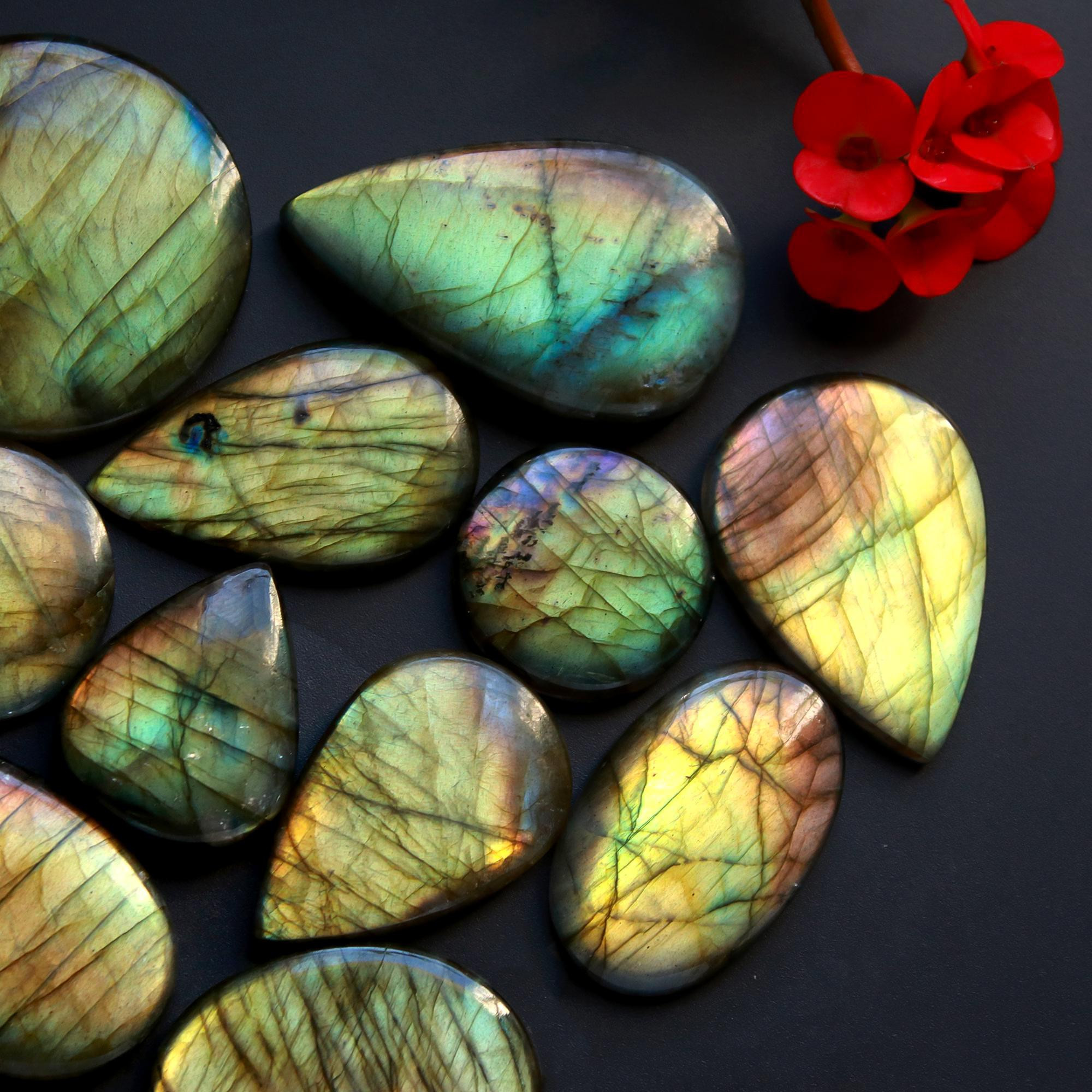 13 Pcs 401 Cts Natural Blue Labradorite Gemstone Cabochon Semi Precious Wholesale Lot Handmade Jewelry Making Supplies Pendant For Her 41x22 23x30 mm13880