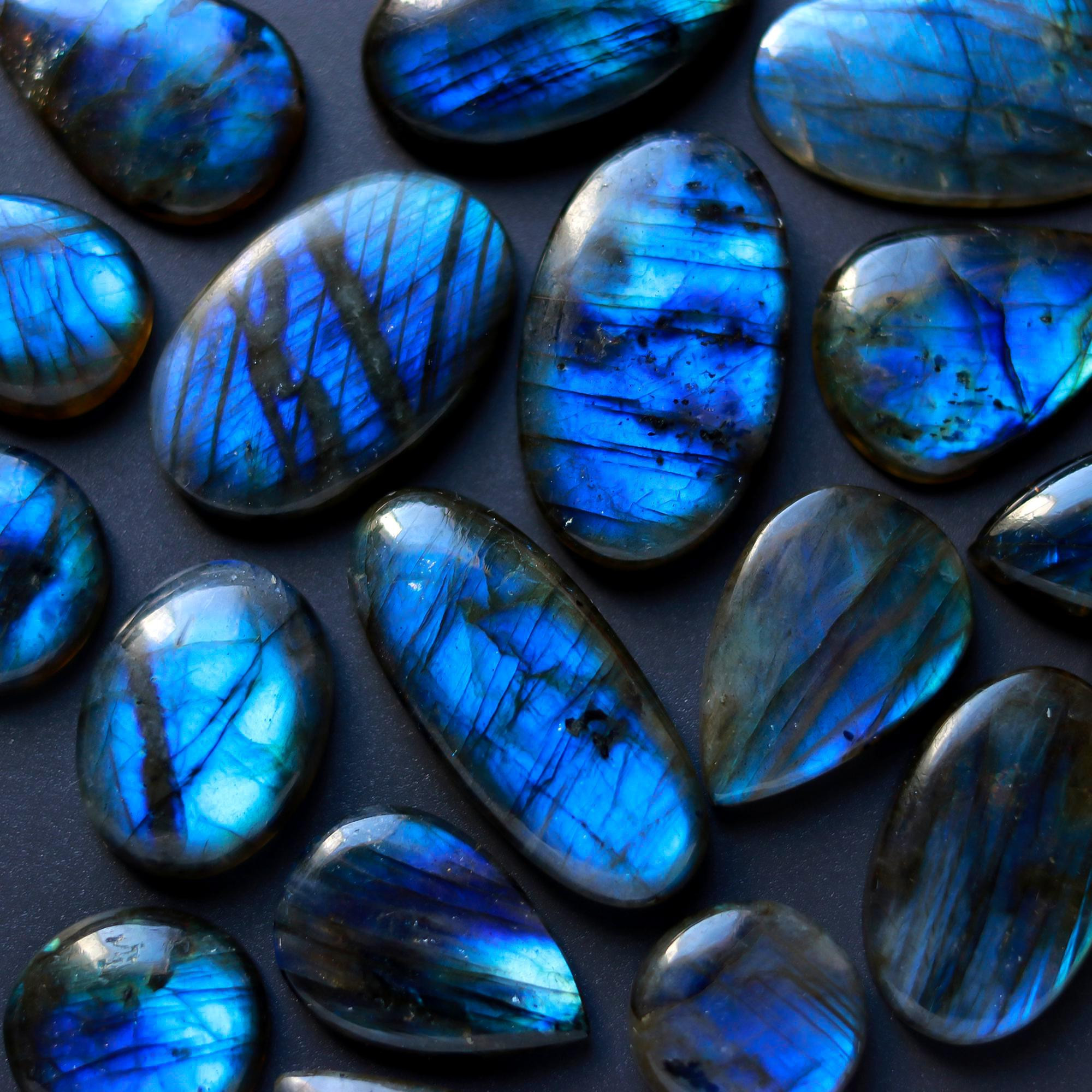17 Pcs 395 Cts Natural Blue Labradorite Gemstone Cabochon Semi Precious Wholesale Lot Handmade Jewelry Making Supplies Pendant For Her 35x13 30x18 mm13882