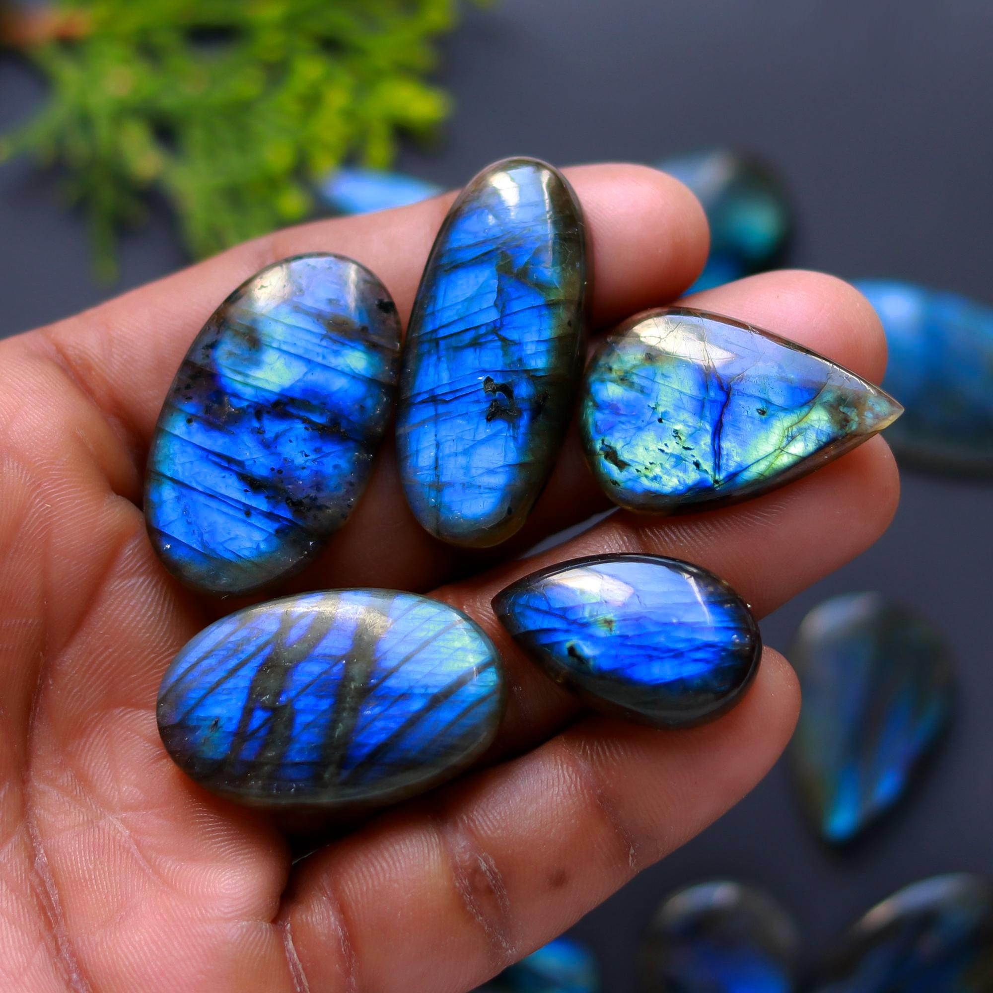 17 Pcs 395 Cts Natural Blue Labradorite Gemstone Cabochon Semi Precious Wholesale Lot Handmade Jewelry Making Supplies Pendant For Her 35x13 30x18 mm13882
